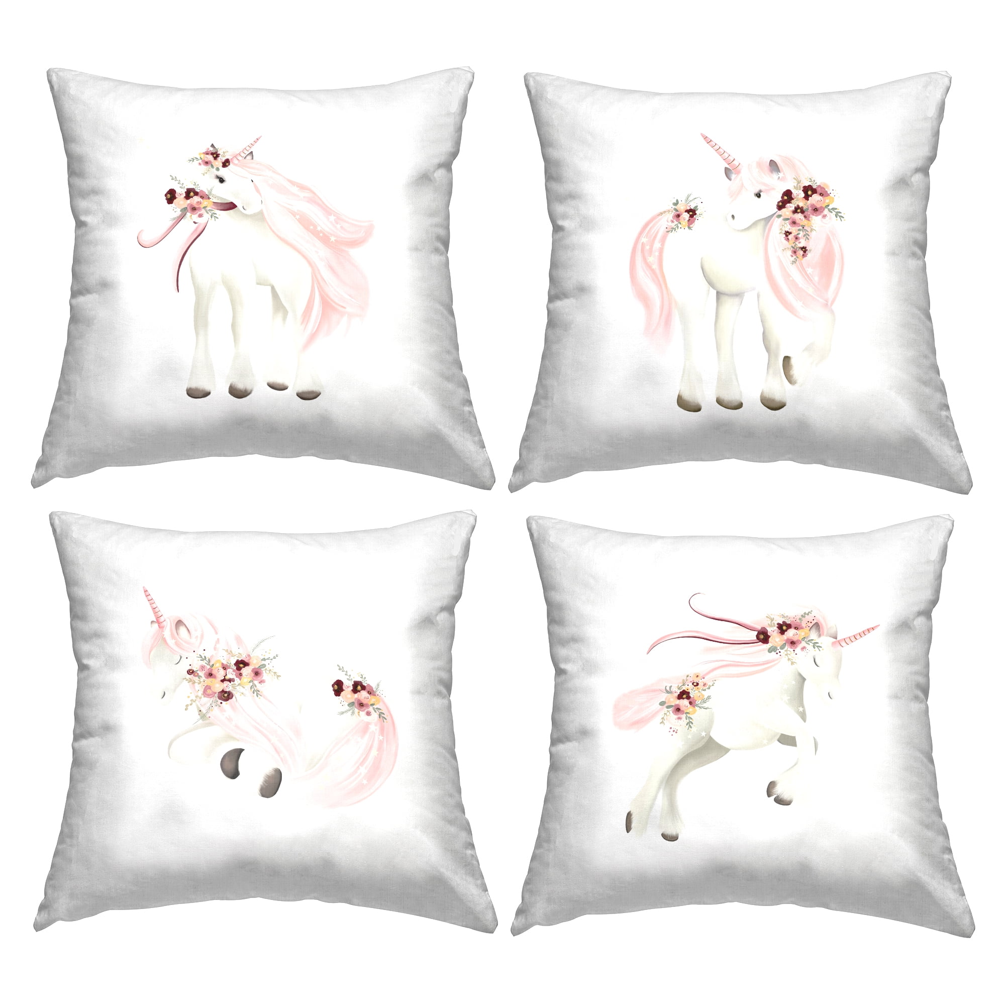 Stupell Industries Pink Floral Unicorns Decorative Printed Throw Pillow, 18 x 18