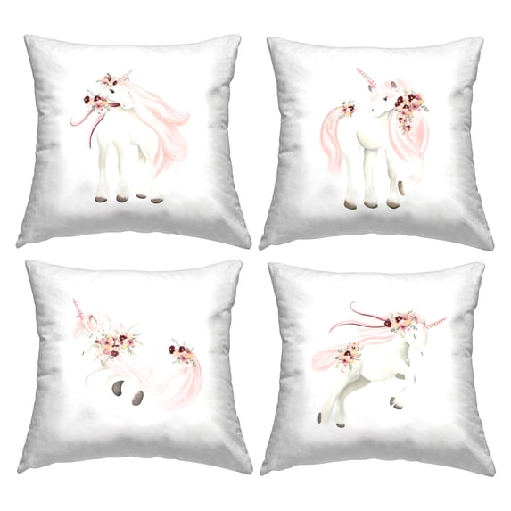 Stupell Industries Pink Floral Unicorns Decorative Printed Throw Pillow, 18 x 18