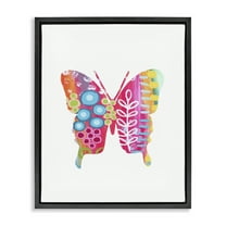 Stupell Industries Pink Florals Butterfly Animals & Insects Painting Black Floater Framed Art Print Wall Art, 17 x 21