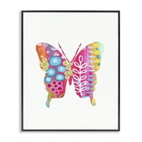 Stupell Industries Pink Florals Butterfly Animals & Insects Painting Black Framed Art Print Wall Art, 11 x 14