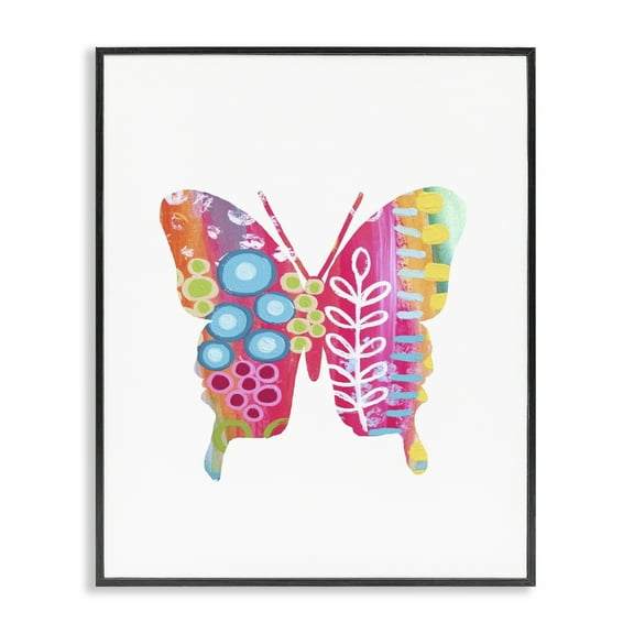 Stupell Industries Pink Florals Butterfly Animals & Insects Painting Black Framed Art Print Wall Art, 11 x 14