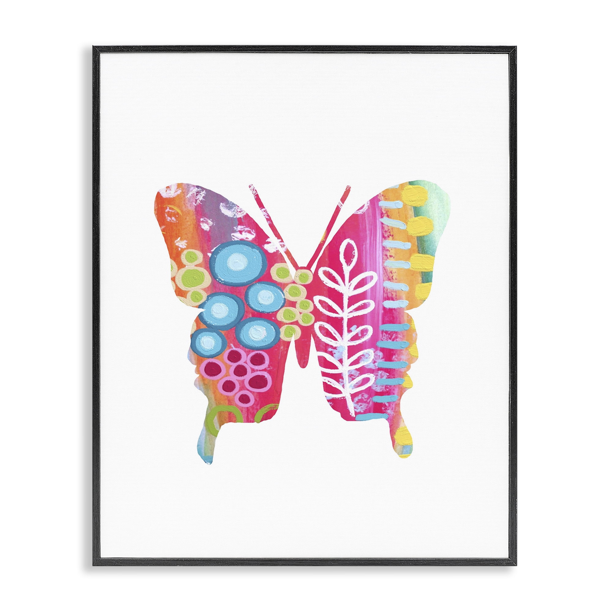 Stupell Industries Pink Florals Butterfly Animals & Insects Painting Black Framed Art Print Wall Art, 24 x 30