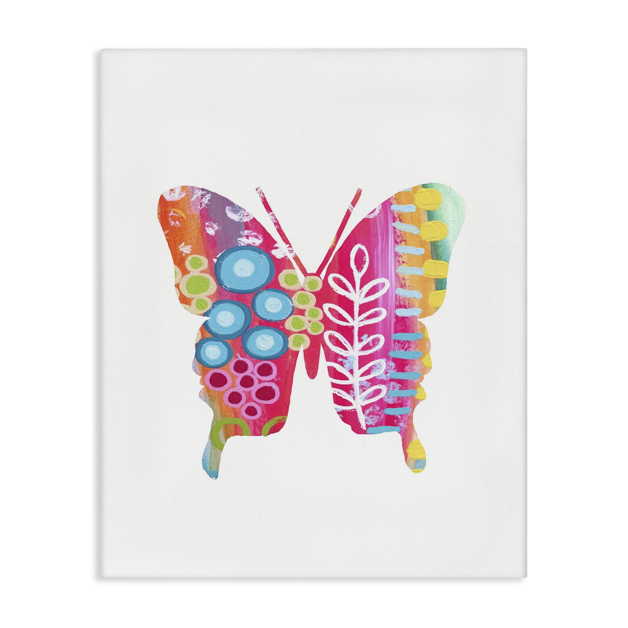 Stupell Industries Pink Florals Butterfly Animals & Insects Painting Gallery Wrapped Canvas Art Print Wall Art, 24 x 30