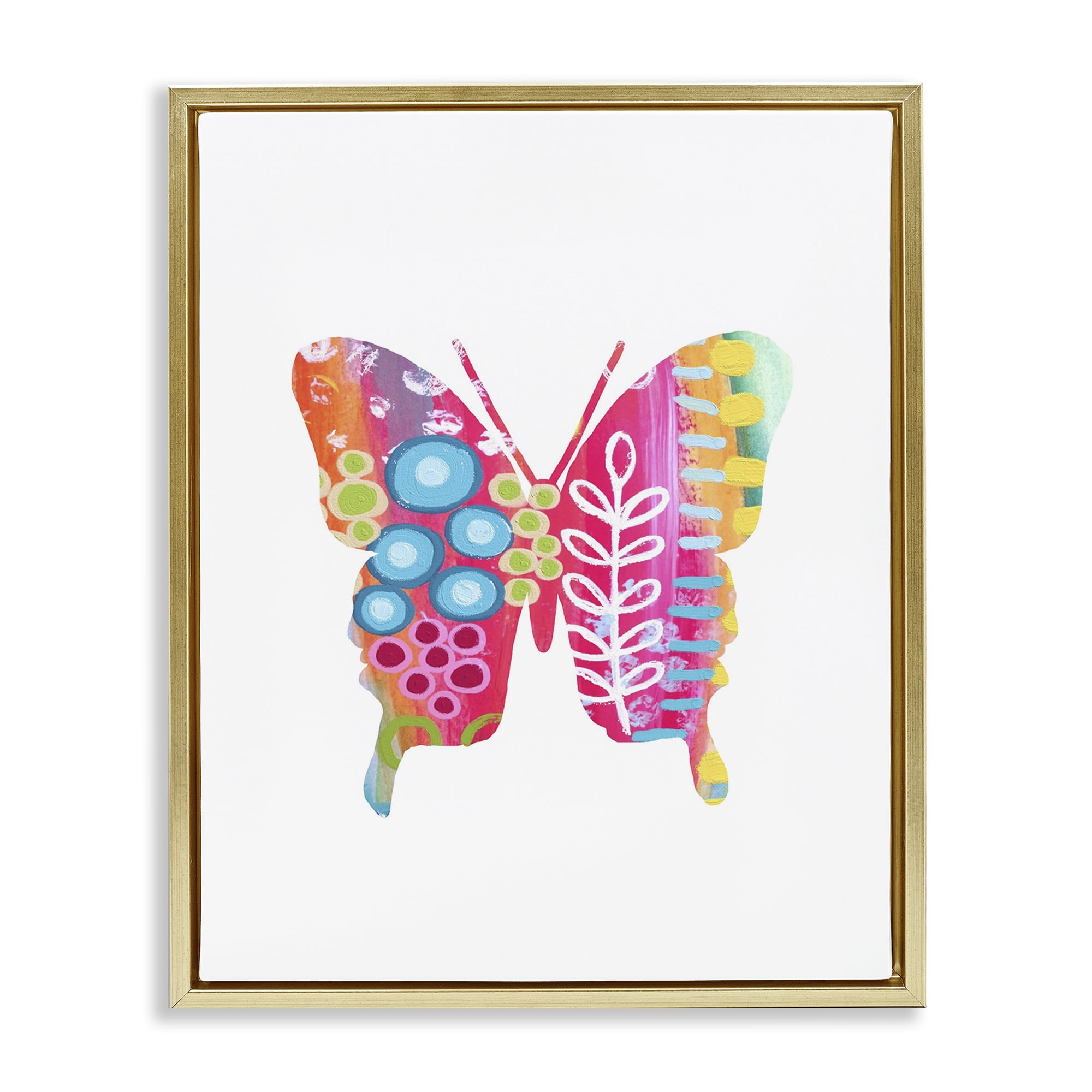 Stupell Industries Pink Florals Butterfly Animals & Insects Painting Gold Floater Framed Art Print Wall Art, 25 x 31