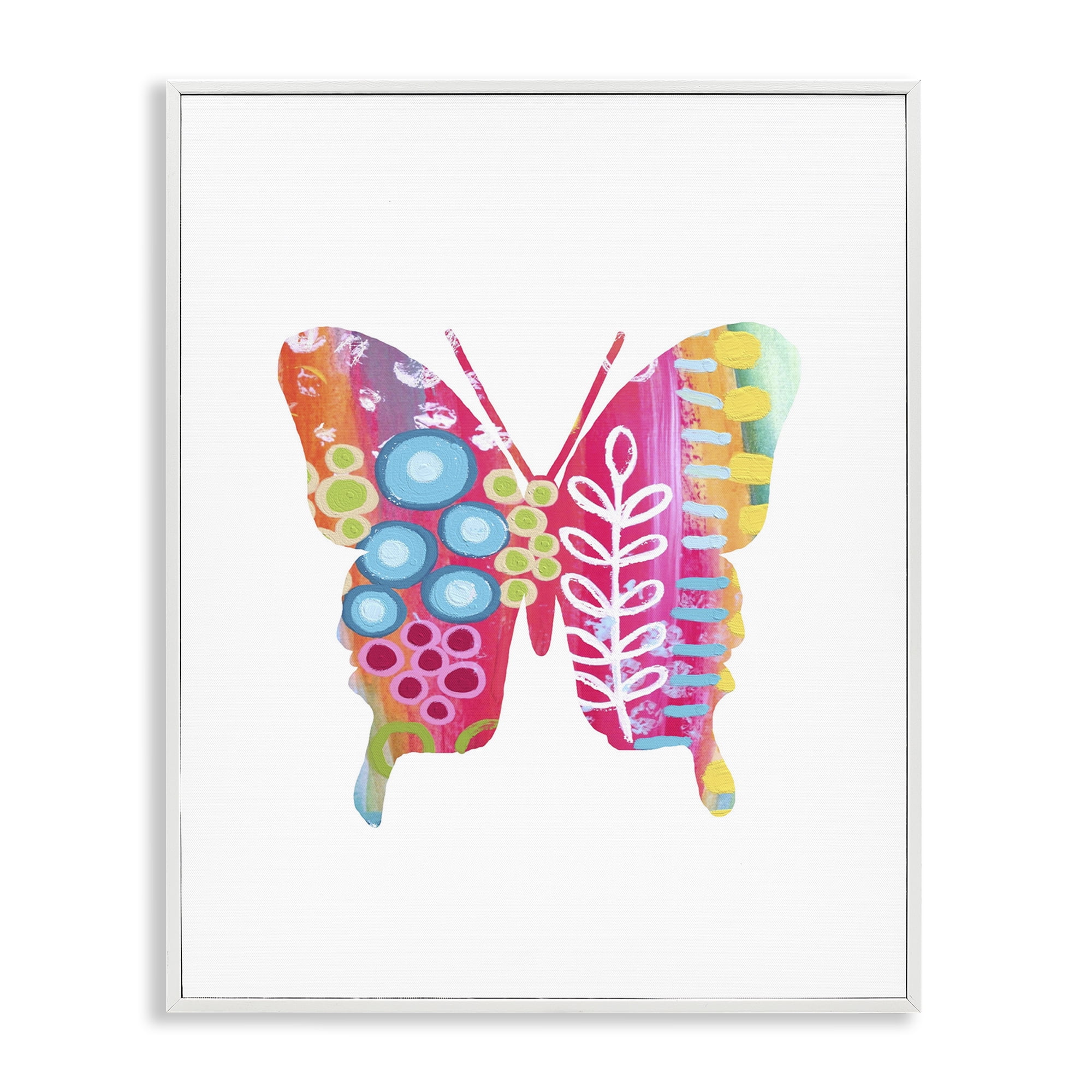 Stupell Industries Pink Florals Butterfly Animals & Insects Painting White Framed Art Print Wall Art, 16 x 20