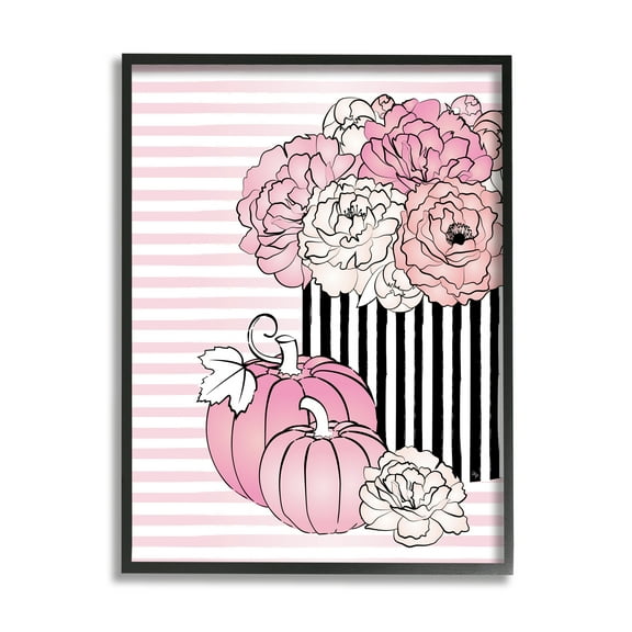 Stupell Industries Pink Florals & Pumpkins Botanical & Floral Painting Black Framed Art Print Wall Art, 11 x 14