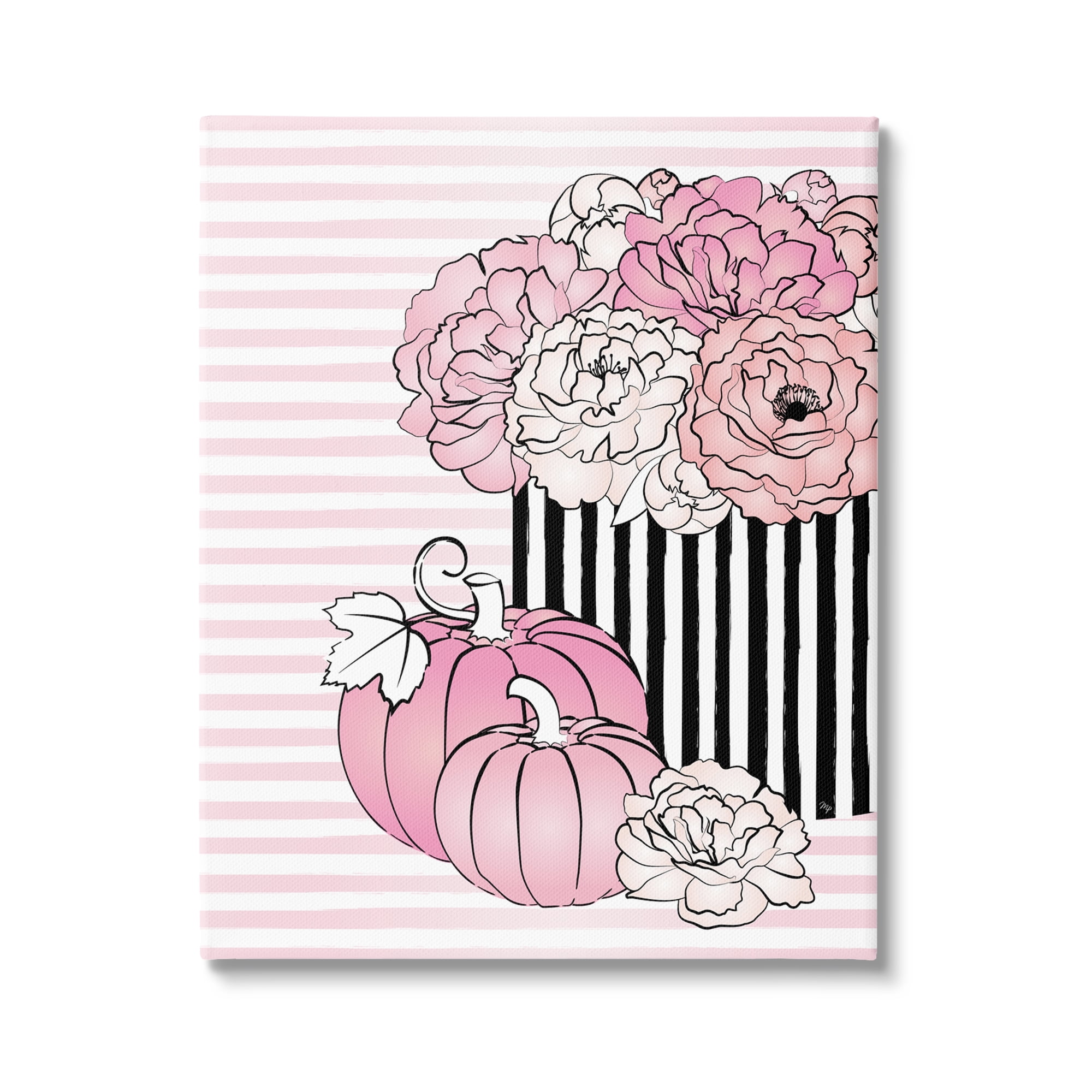 Stupell Industries Pink Florals & Pumpkins Botanical & Floral Painting Gallery Wrapped Canvas Art Print Wall Art, 24 x 30