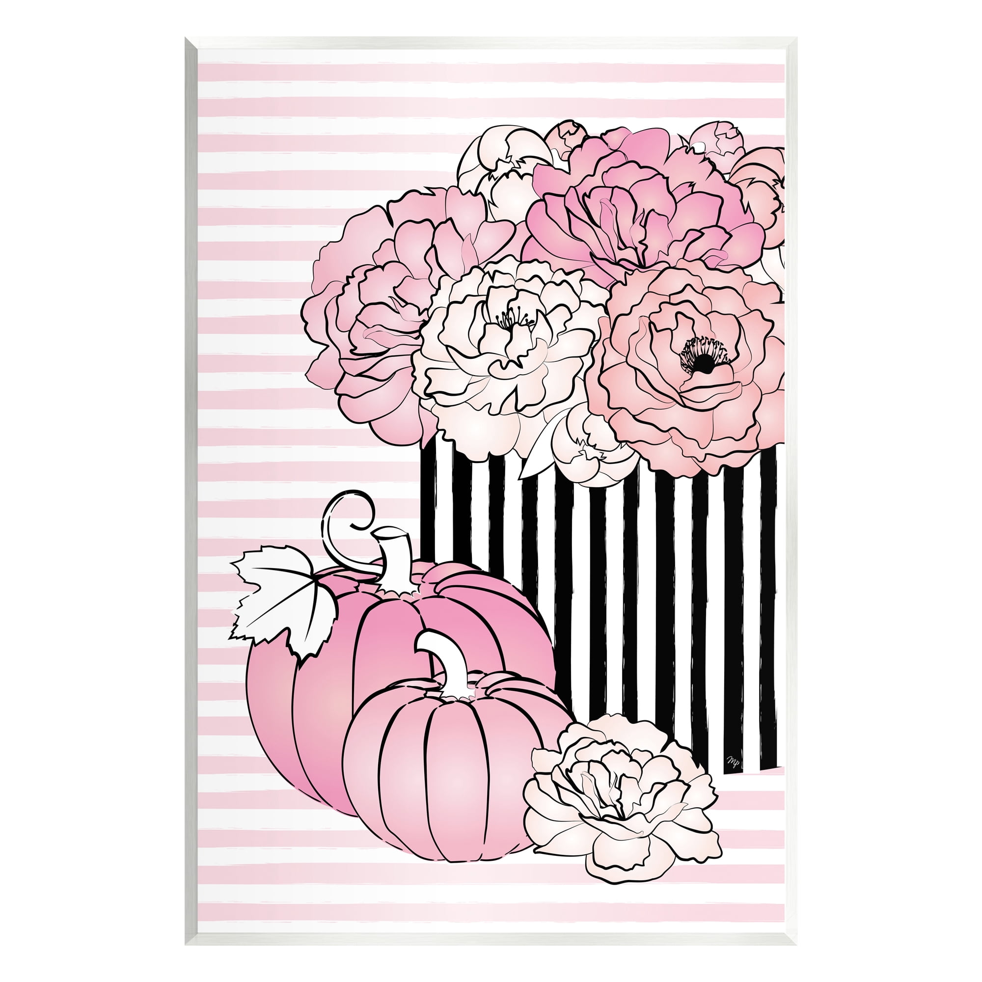 Stupell Industries Pink Florals & Pumpkins Botanical & Floral Painting Unframed Art Print Wall Art, 10 x 15