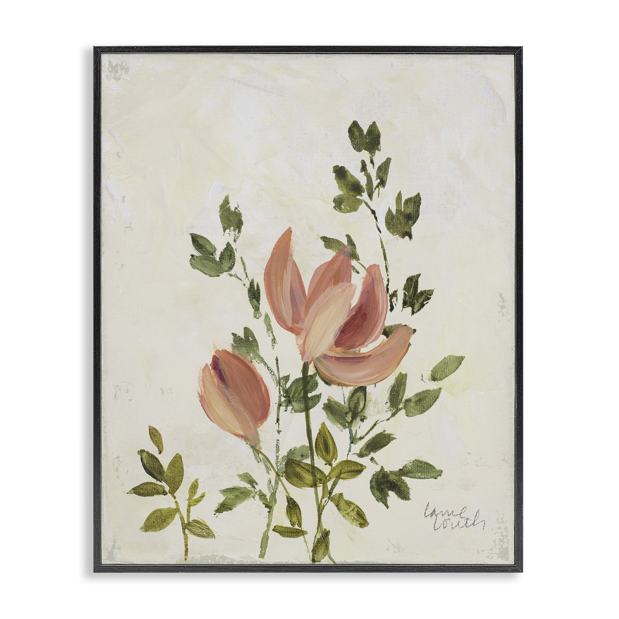 Stupell Industries Pink Florals Vintage Leaves Floral & Botanical Painting Black Framed Art Print Wall Art, 11 x 14