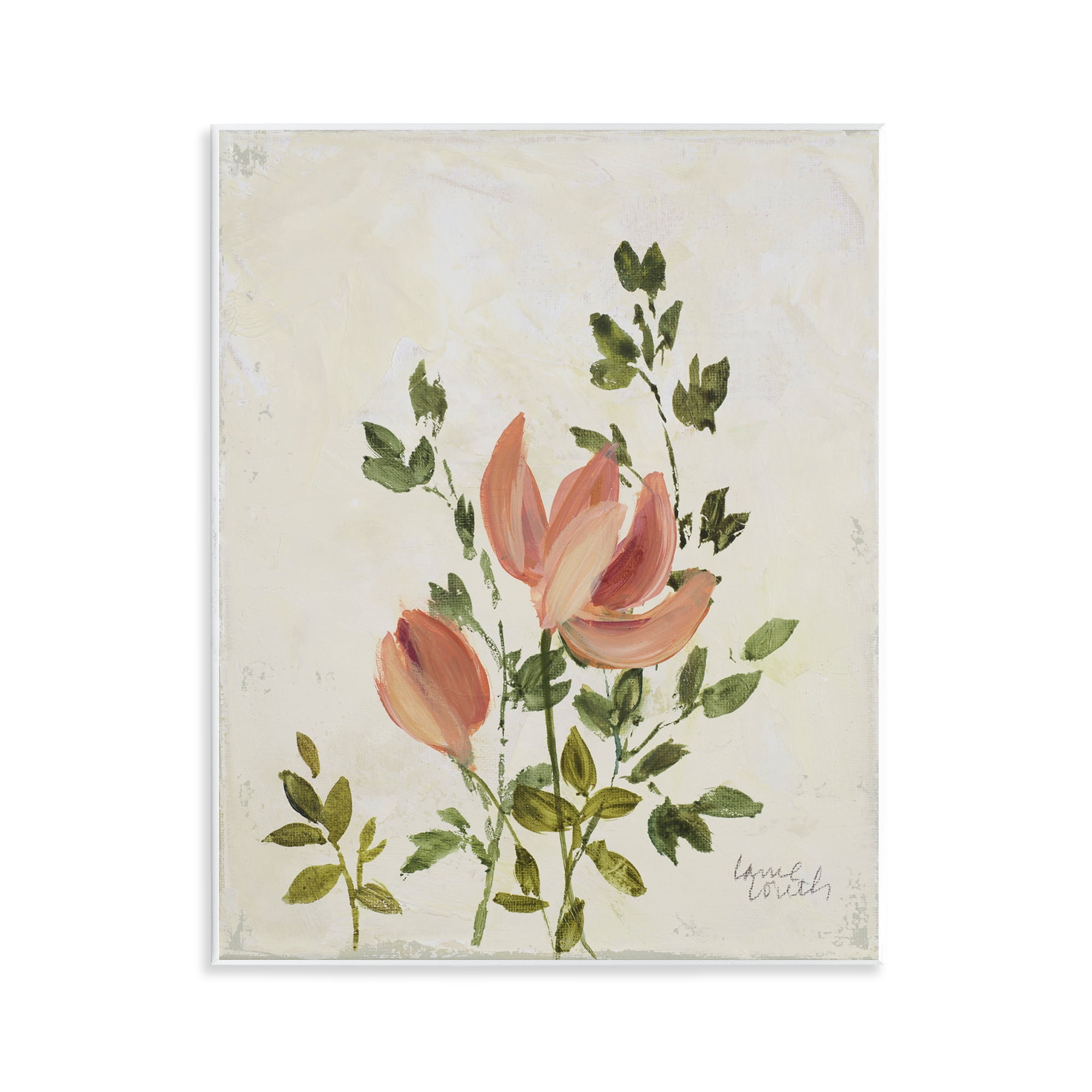 Stupell Industries Pink Florals Vintage Leaves Floral & Botanical Painting Unframed Art Print Wall Art, 11 x 14