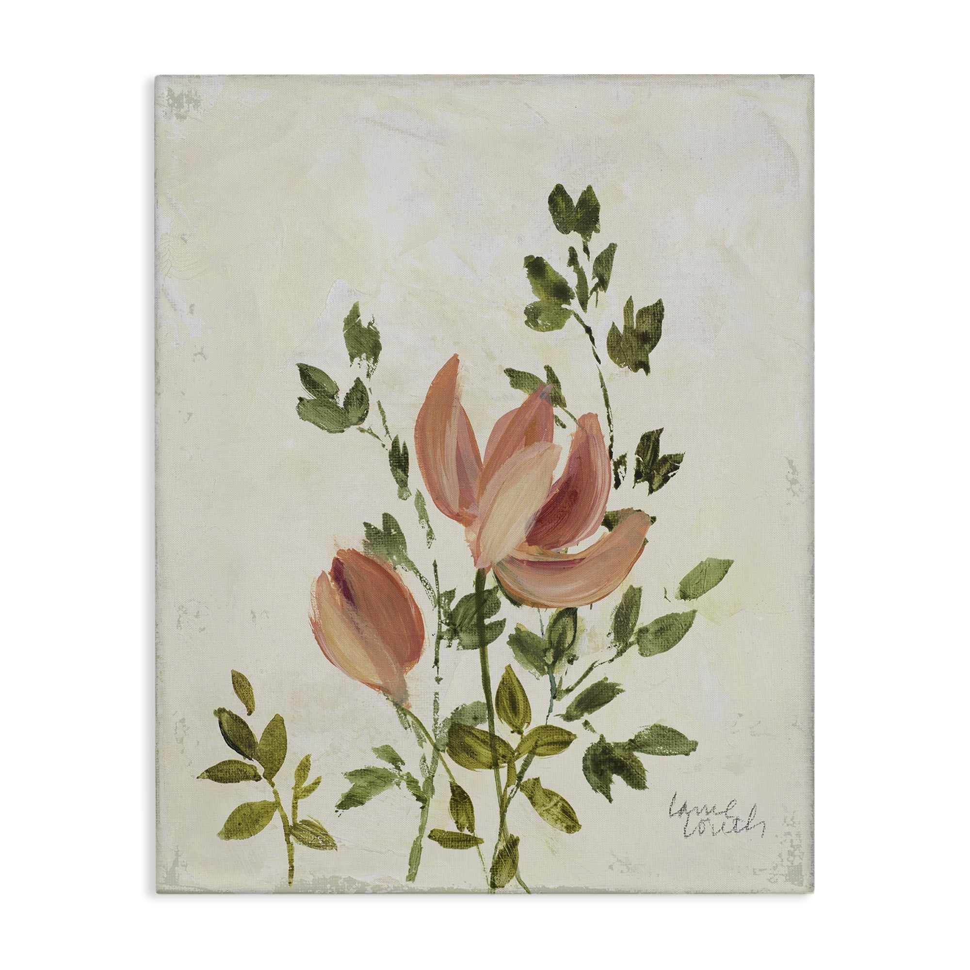 Stupell Industries Pink Florals Vintage Leaves Floral & Botanical Painting Wrapped Canvas Art Print Wall Art, 30 x 40