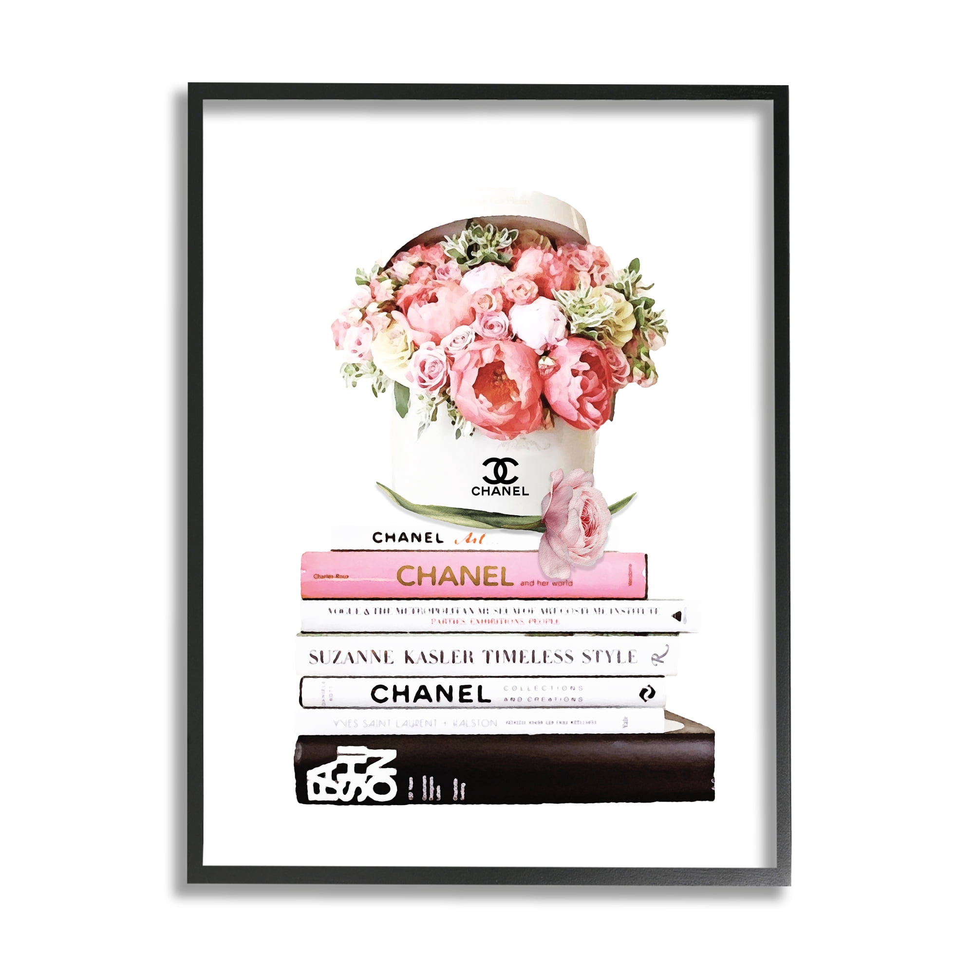 Stupell Industries Pink Florals in Hat Box Glam Fashion Books Modern Painting Black Framed Art Print Wall Art, 11 x 14, Design by Ros Ruseva