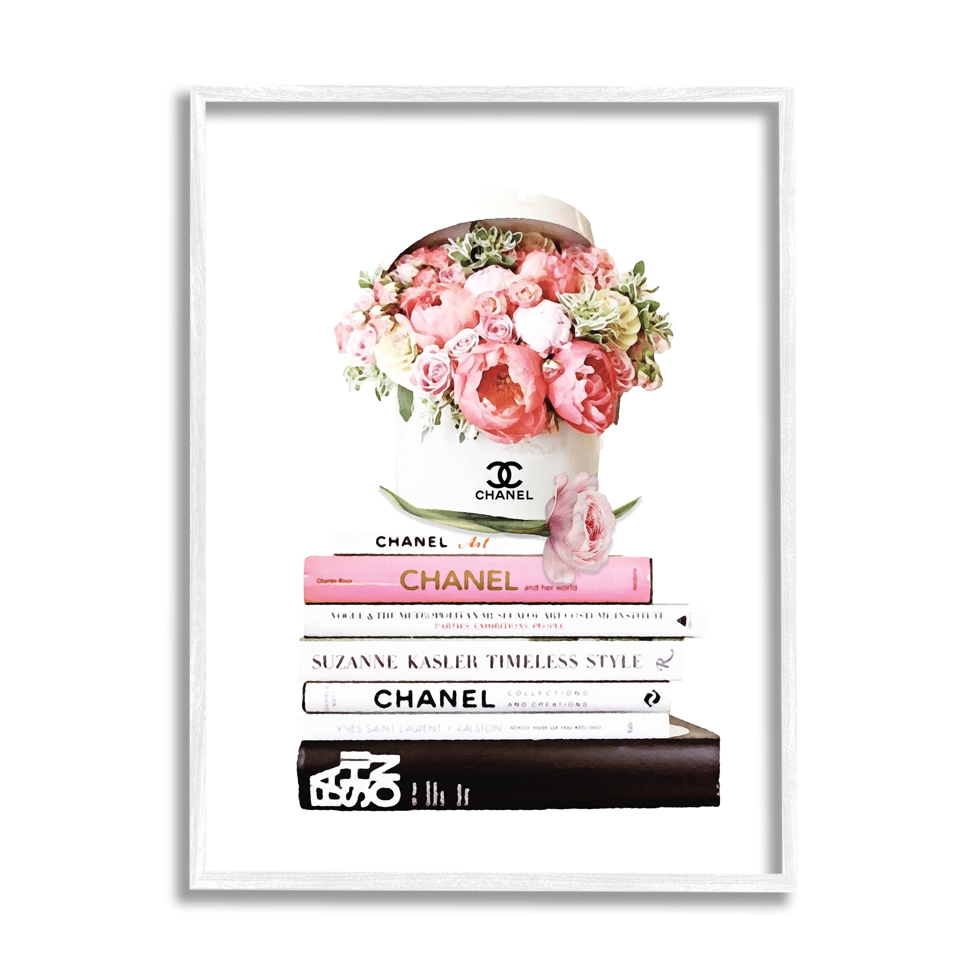 Stupell Industries Pink Florals in Hat Box Glam Fashion Books Modern Painting White Framed Art Print Wall Art, 11 x 14, Design by Ros Ruseva