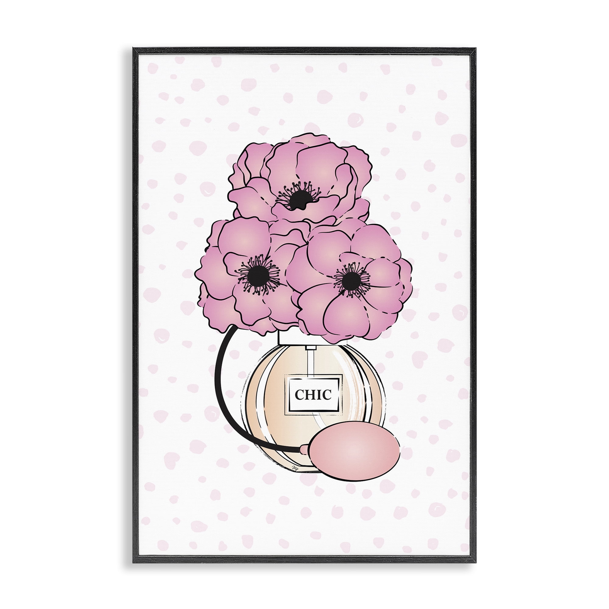 Stupell Industries Pink Florals in Perfume Botanical & Floral Painting Black Framed Art Print Wall Art, 16 x 24