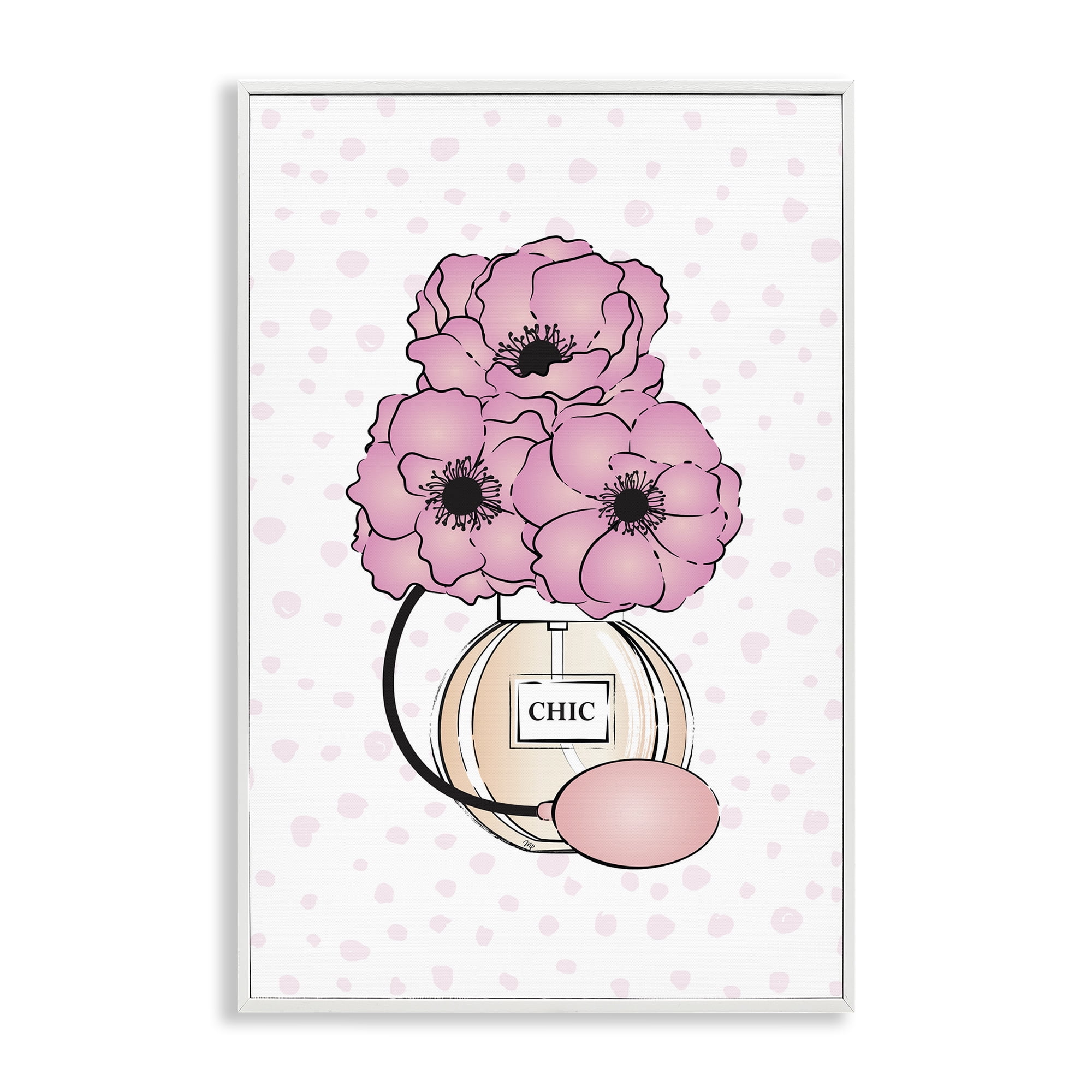 Stupell Industries Pink Florals in Perfume Botanical & Floral Painting White Framed Art Print Wall Art, 16 x 24