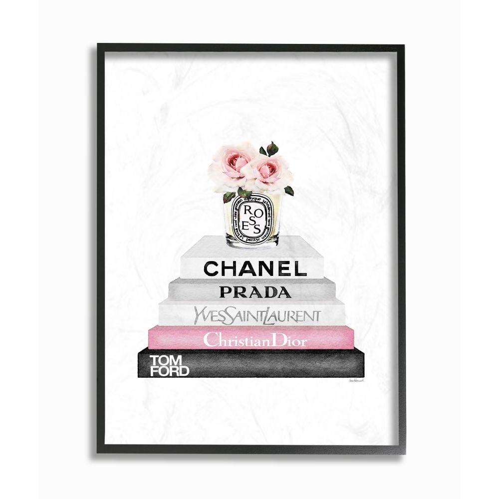 Stupell Industries Pink Flower Black Bookstack Glam Fashion Design Framed Wall Art by Amanda Greenwood