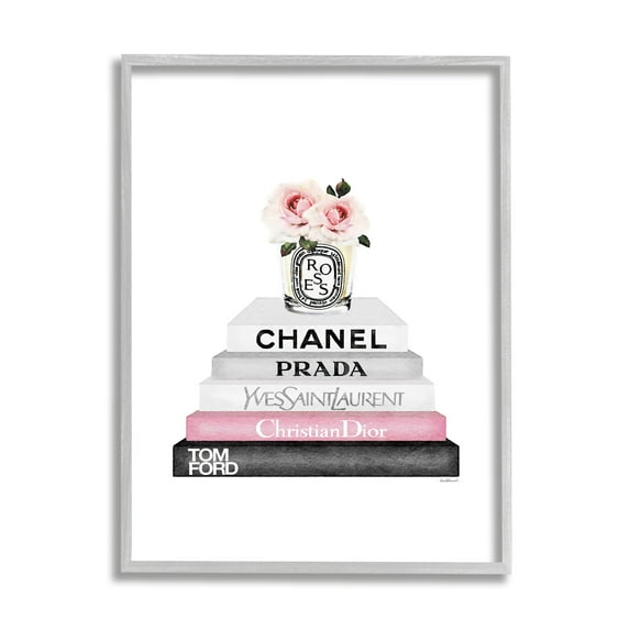 Stupell Industries Pink Flower Black Bookstack Glam Fashion Design Framed Wall Art by Amanda Greenwood