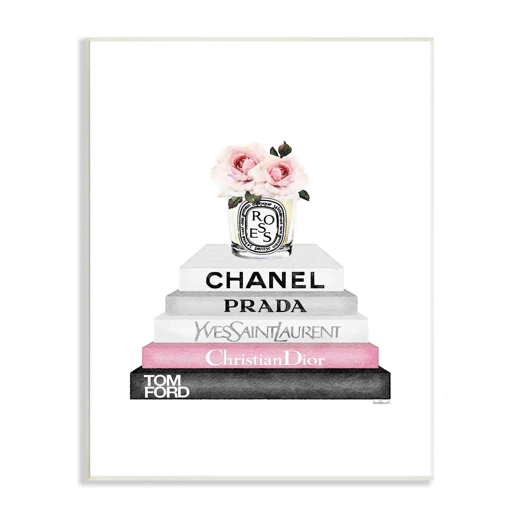 Stupell Industries Pink Flower Black Bookstack Glam Fashion Design Wall Plaque by Amanda Greenwood
