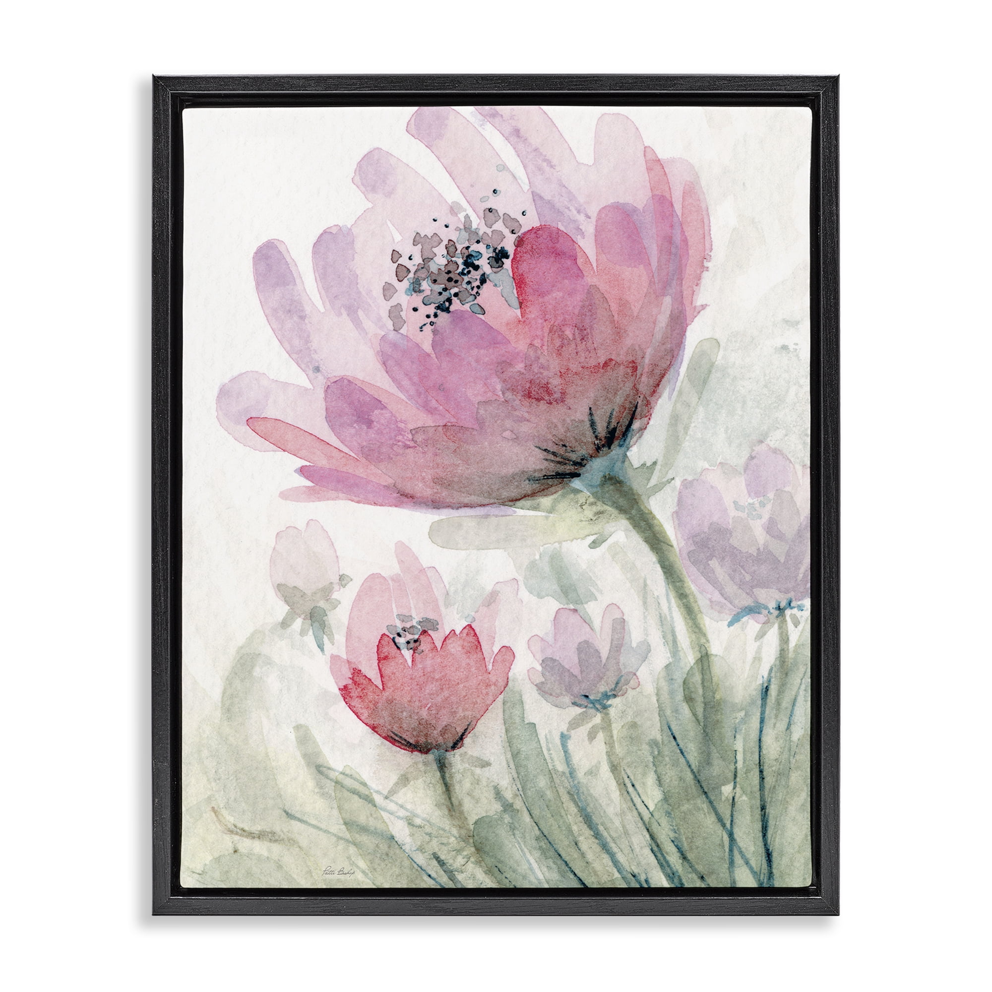 Stupell Industries Pink Flower Blossoms Black Framed Floater Canvas Wall Art, design by Patti Bishop