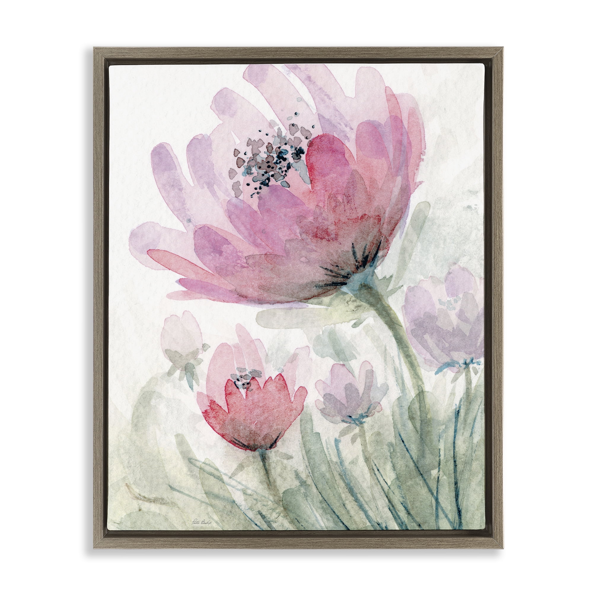 Stupell Industries Pink Flower Blossoms Brown Framed Floater Canvas Wall Art, design by Patti Bishop