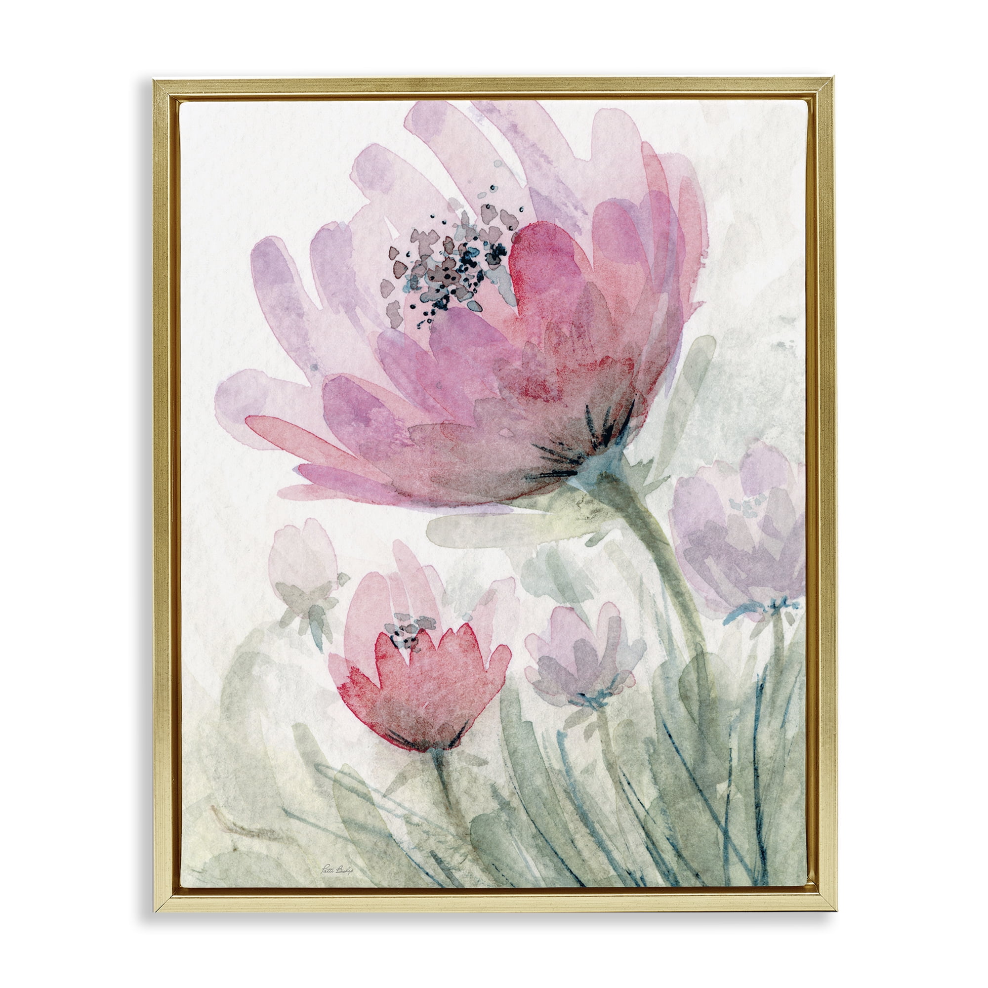 Stupell Industries Pink Flower Blossoms Gold Framed Floater Canvas Wall Art, design by Patti Bishop