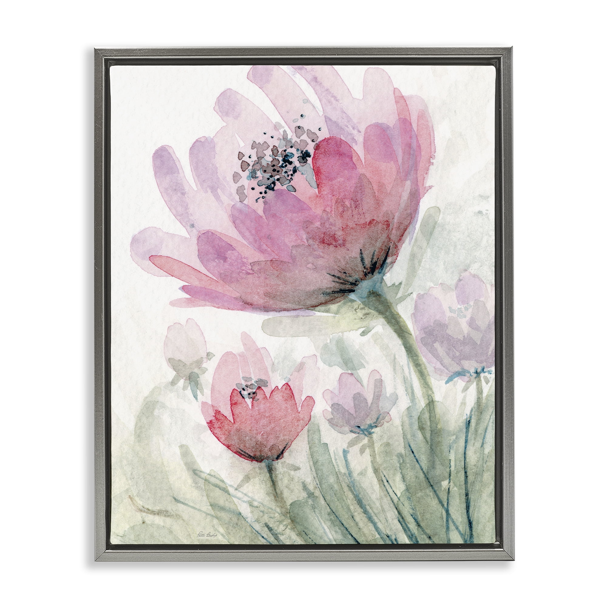 Stupell Industries Pink Flower Blossoms Gray Framed Floater Canvas Wall Art, design by Patti Bishop