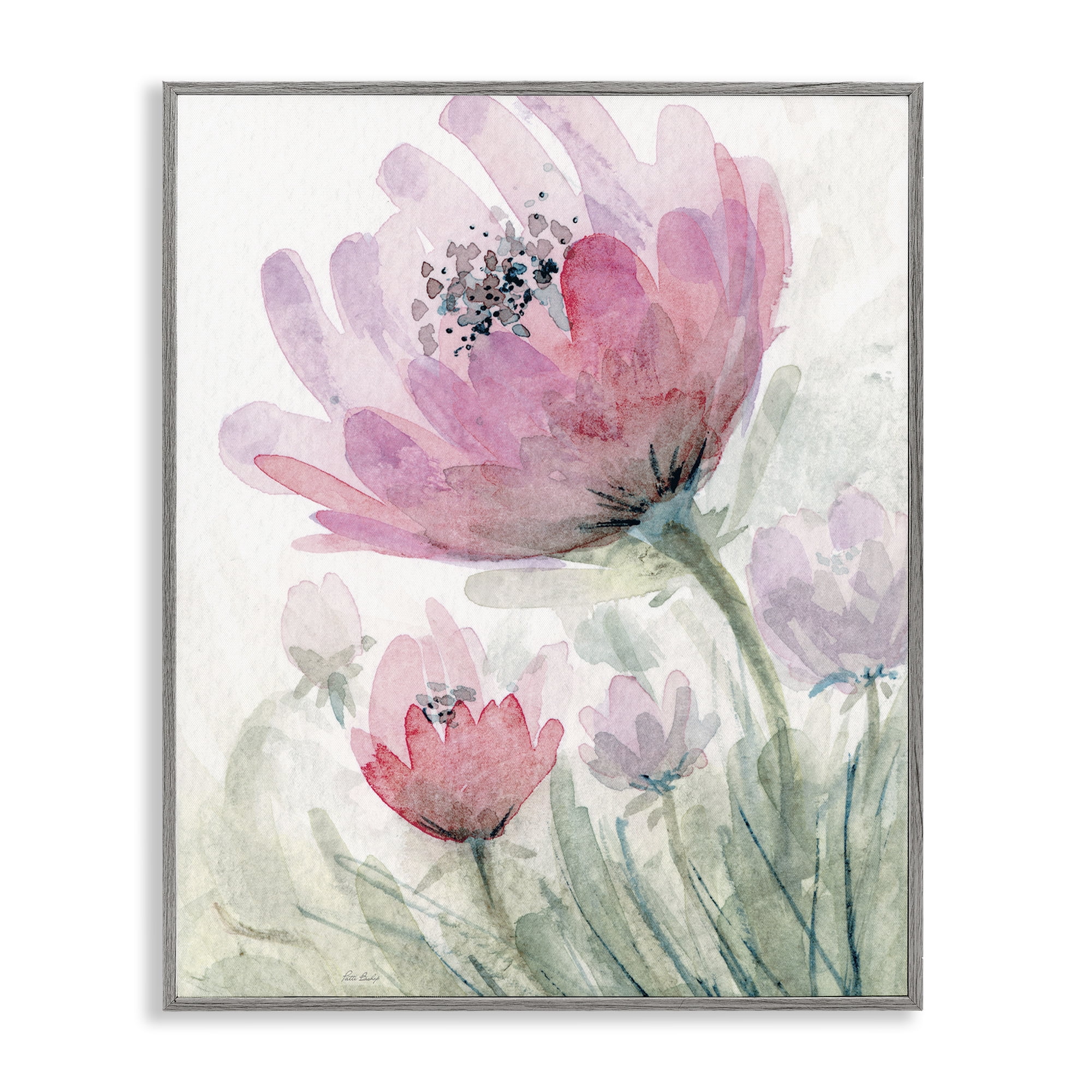 Stupell Industries Pink Flower Blossoms Gray Framed Giclee Art, design by Patti Bishop