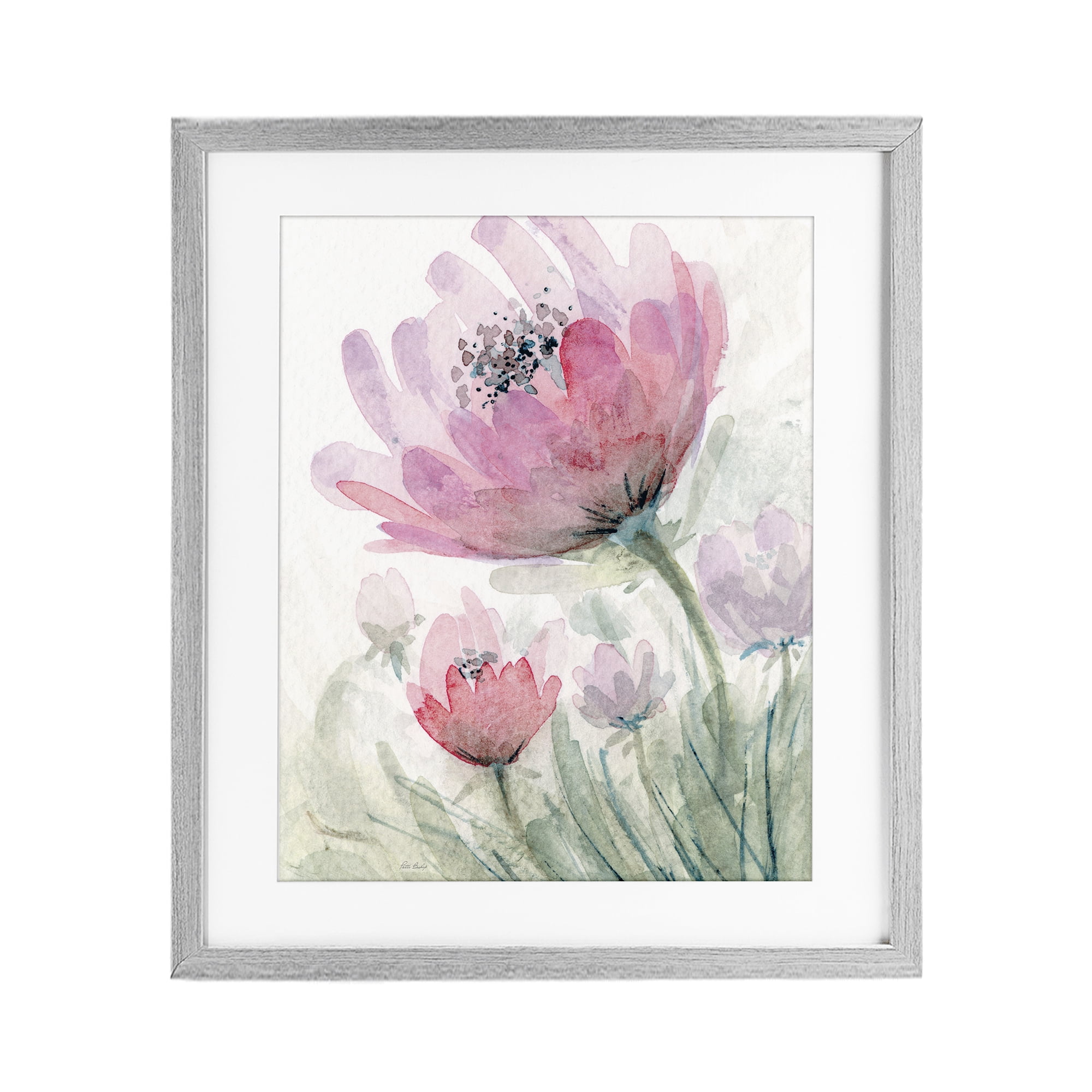 Stupell Industries Pink Flower Blossoms Gray Framed Print Under Glass, design by Patti Bishop