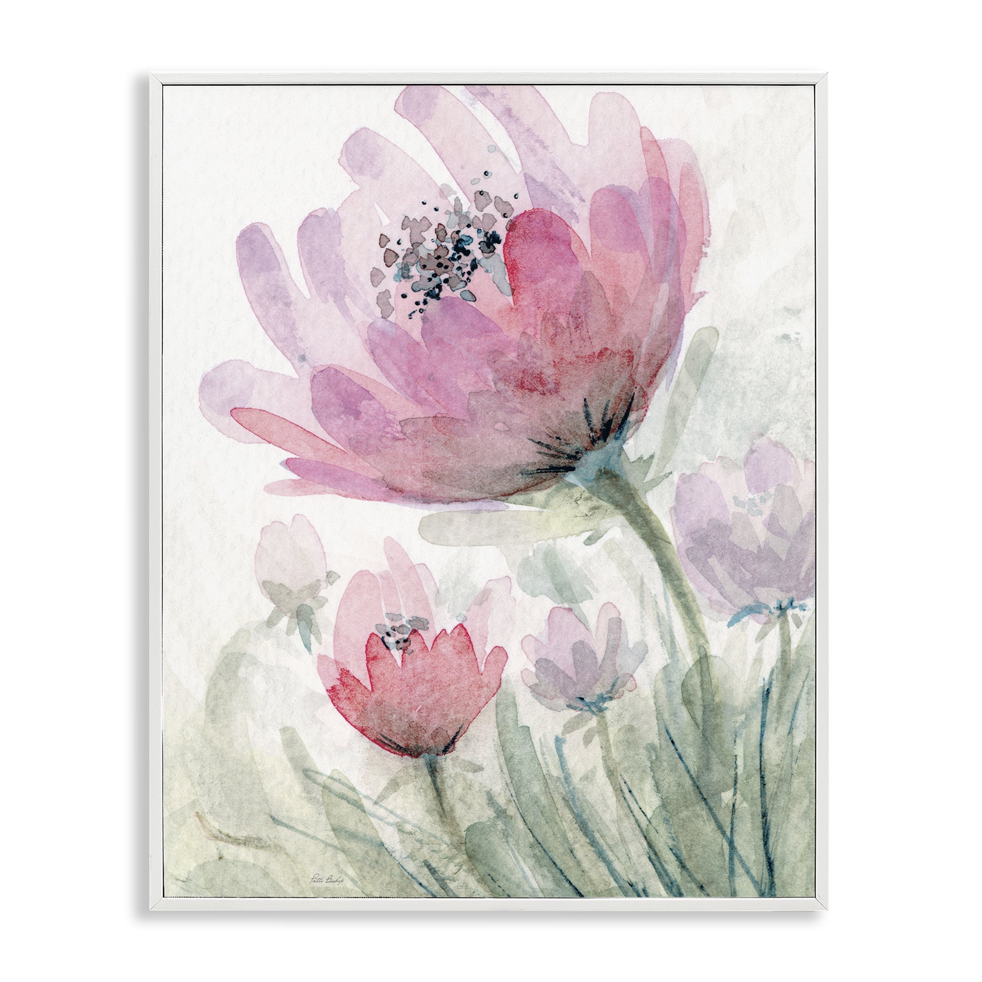 Stupell Industries Pink Flower Blossoms White Framed Giclee Art, design by Patti Bishop