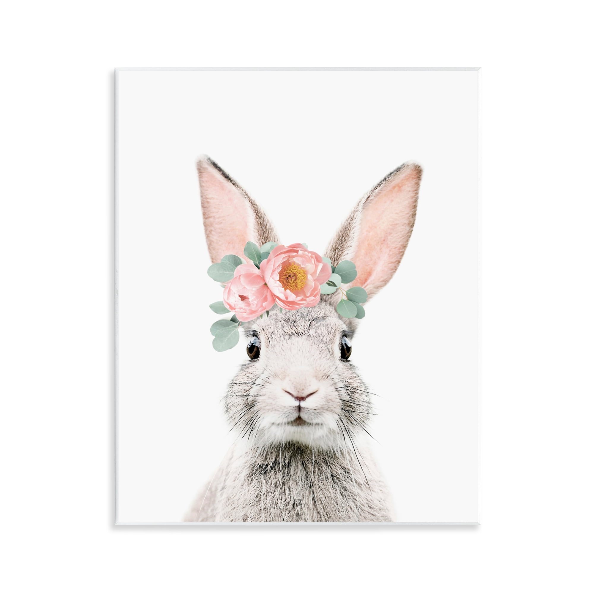 Stupell Industries Pink Flower Bunny Animals Painting Unframed Art Print Wall Art, 11 x 14