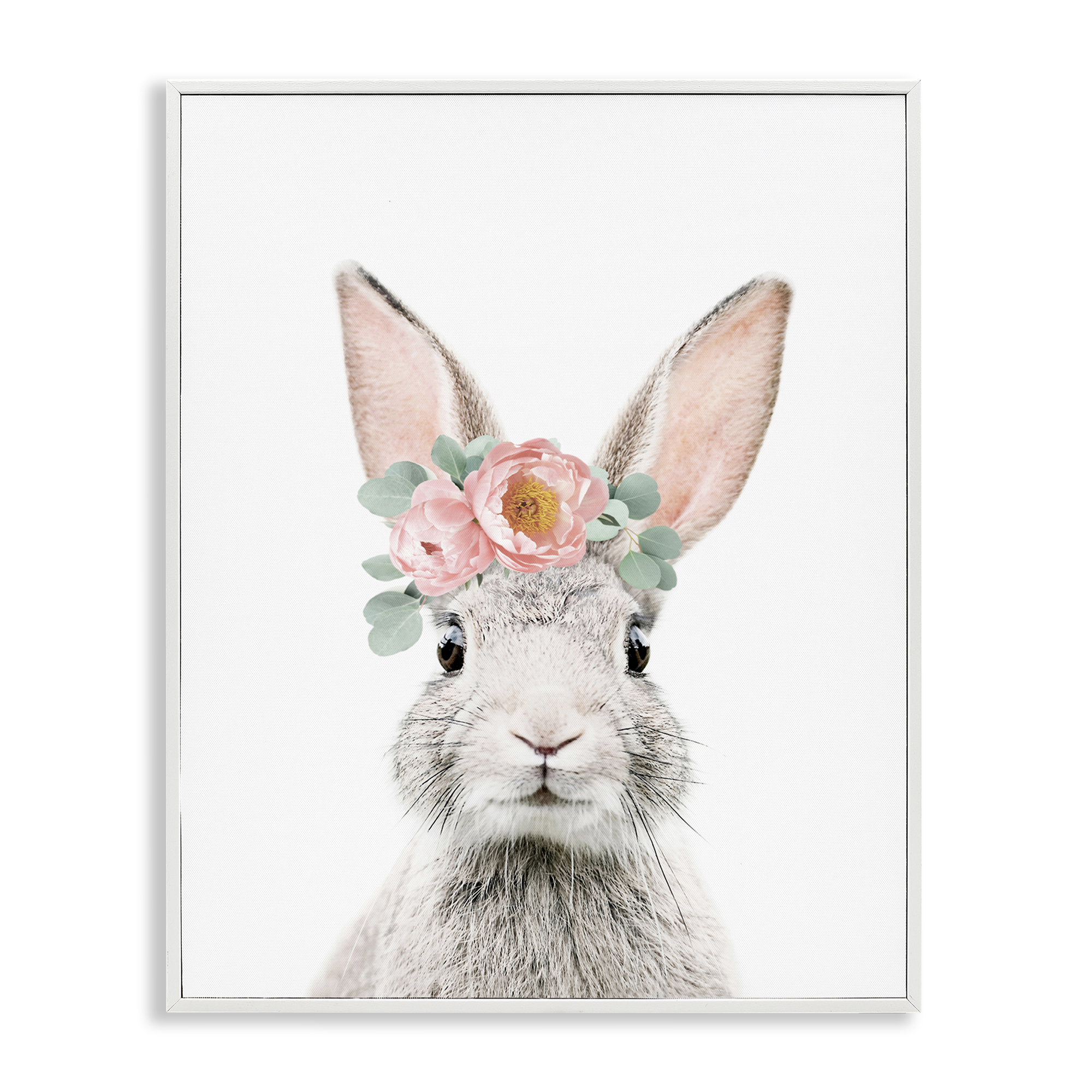 Stupell Industries Pink Flower Bunny Animals Painting White Framed Art Print Wall Art, 11 x 14