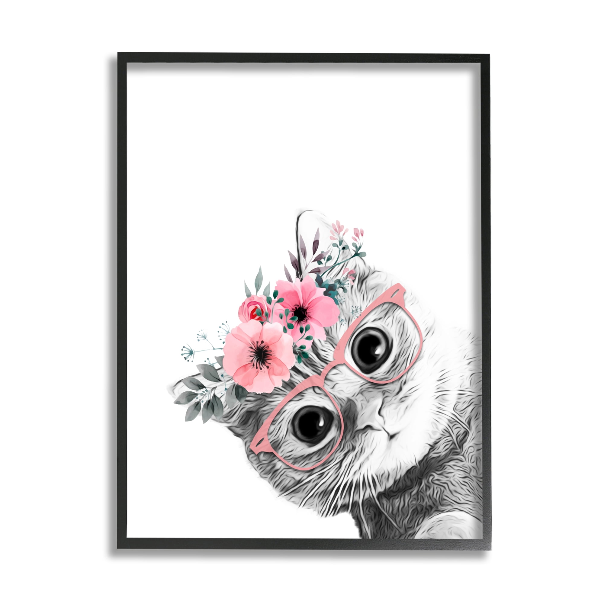 Stupell Industries Pink Flower Crown Cat Glasses Monochrome Simple Design, 24 x 30, Design by Annalisa Latella