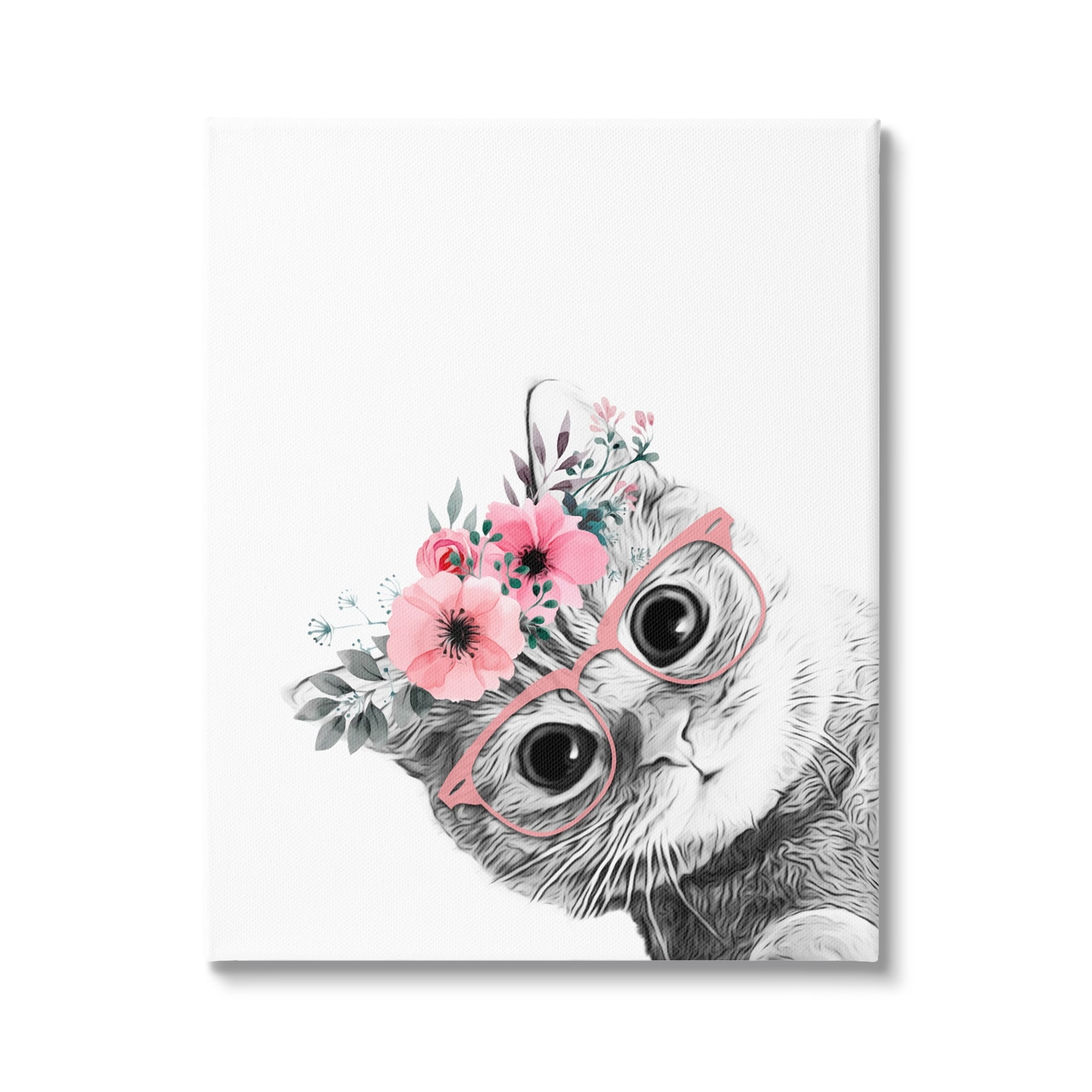 Stupell Industries Pink Flower Crown Cat Glasses Monochrome Simple Design Kids Painting Gallery-Wrapped Canvas Print Wall Art, 30 x 40, Design by Annalisa Latella