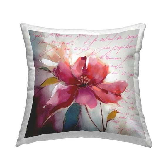 Stupell Industries Pink Flower & Cursive Decorative Printed Throw Pillow, 18 x 18
