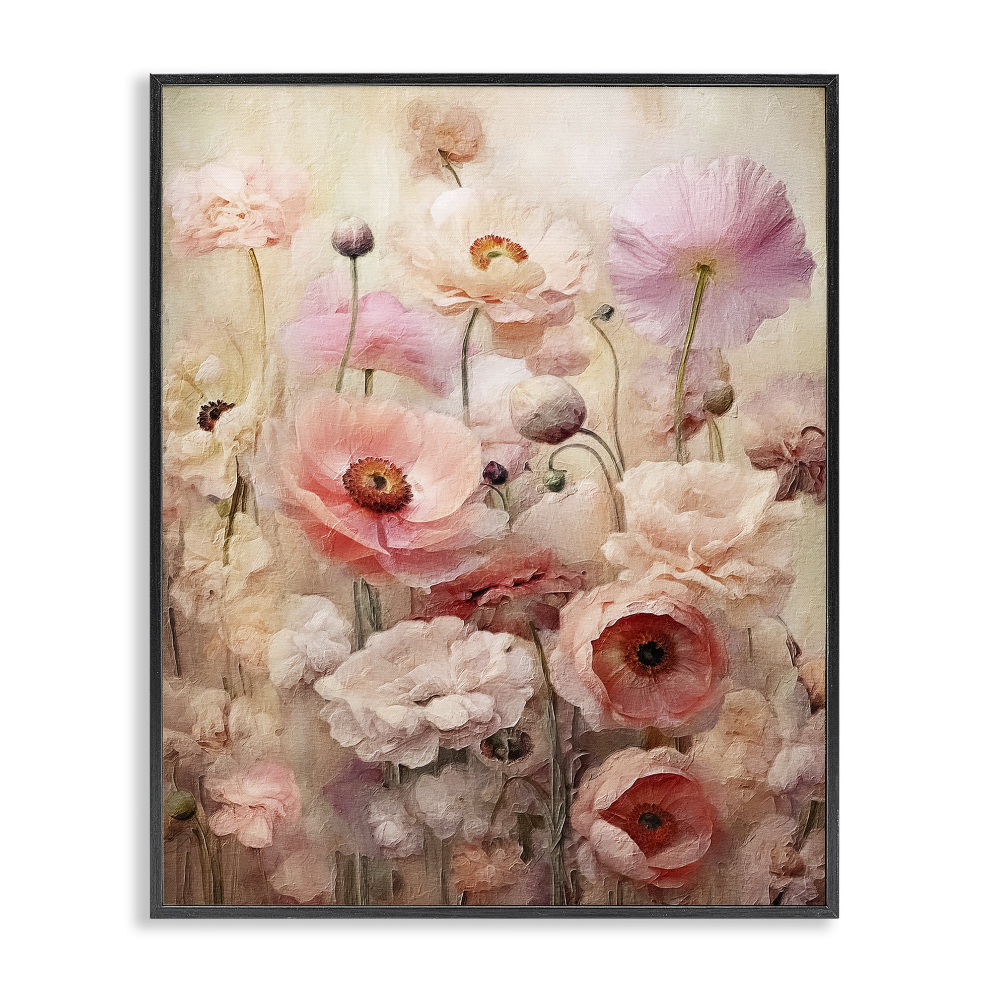 Stupell Industries Pink Flower Garden Botanical & Floral Painting Black Framed Art Print Wall Art, 16 x 20
