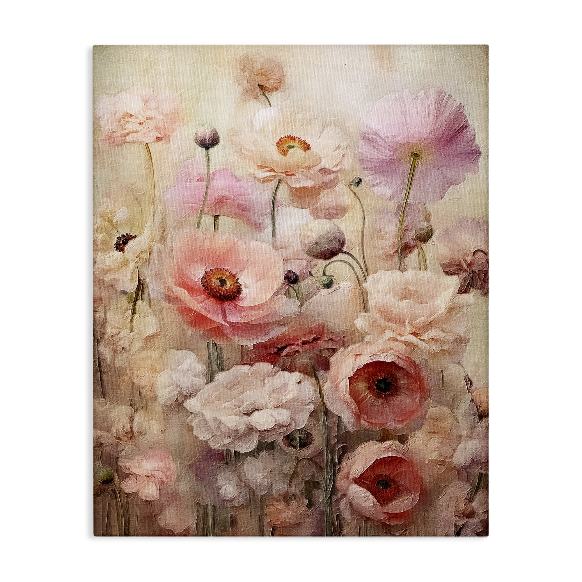 Stupell Industries Pink Flower Garden Botanical & Floral Painting Gallery Wrapped Canvas Art Print Wall Art, 16 x 20