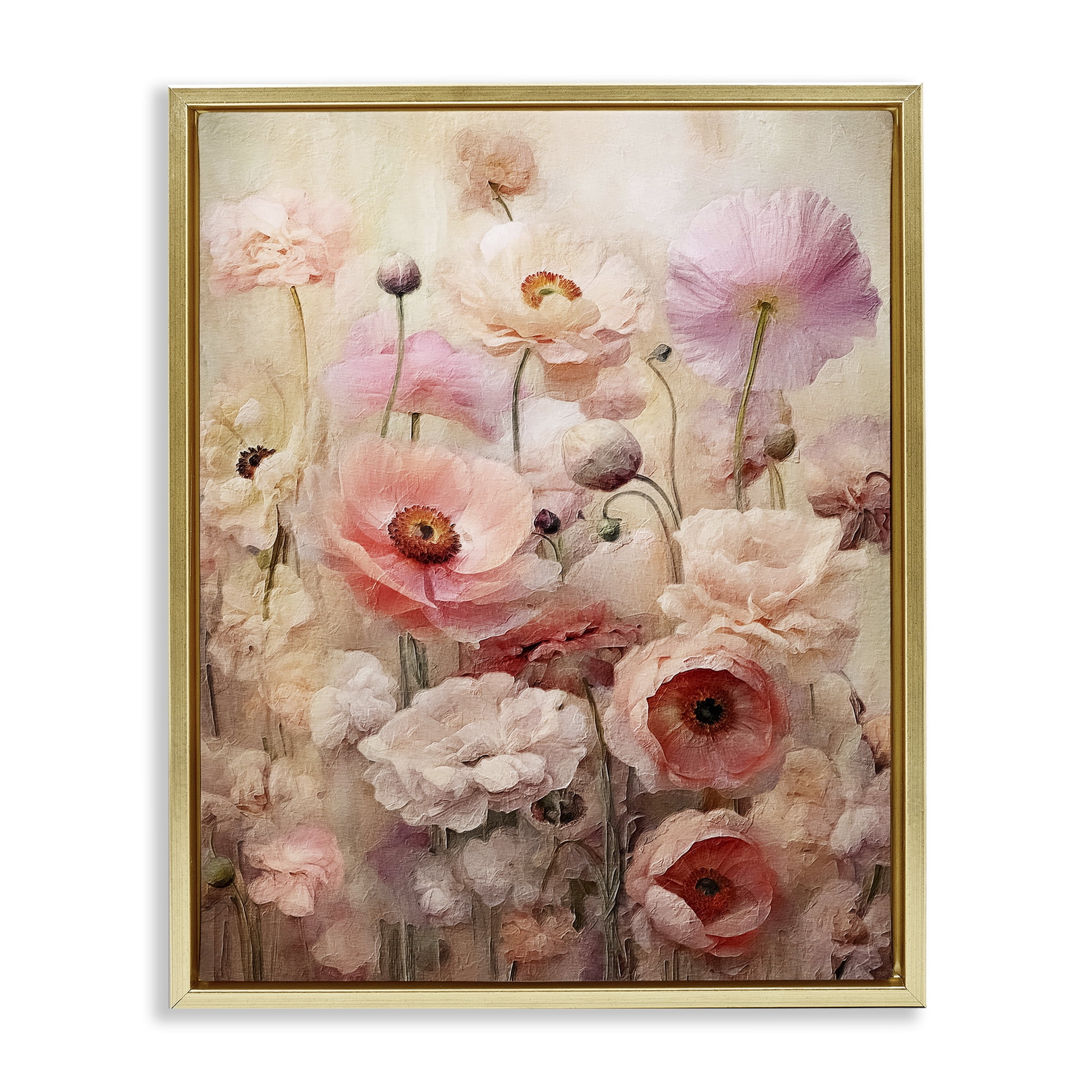 Stupell Industries Pink Flower Garden Botanical & Floral Painting Gold Floater Framed Art Print Wall Art, 17 x 21
