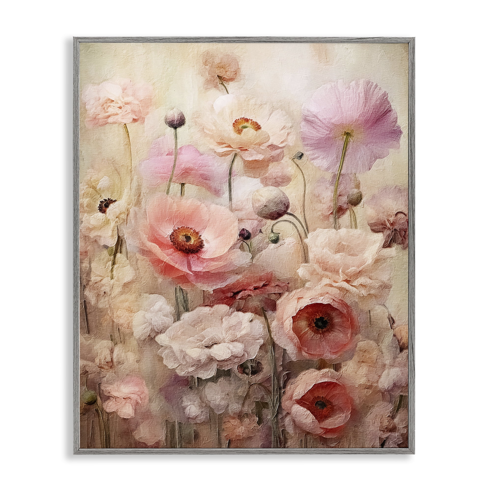 Stupell Industries Pink Flower Garden Botanical & Floral Painting Gray Framed Art Print Wall Art, 11 x 14