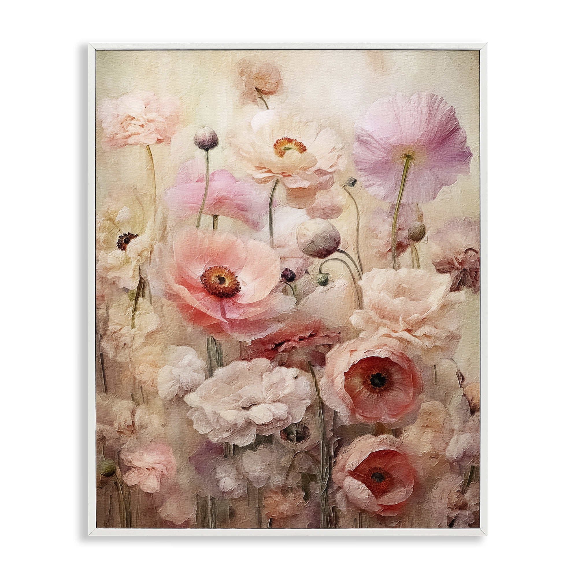 Stupell Industries Pink Flower Garden Botanical & Floral Painting White Framed Art Print Wall Art, 24 x 30