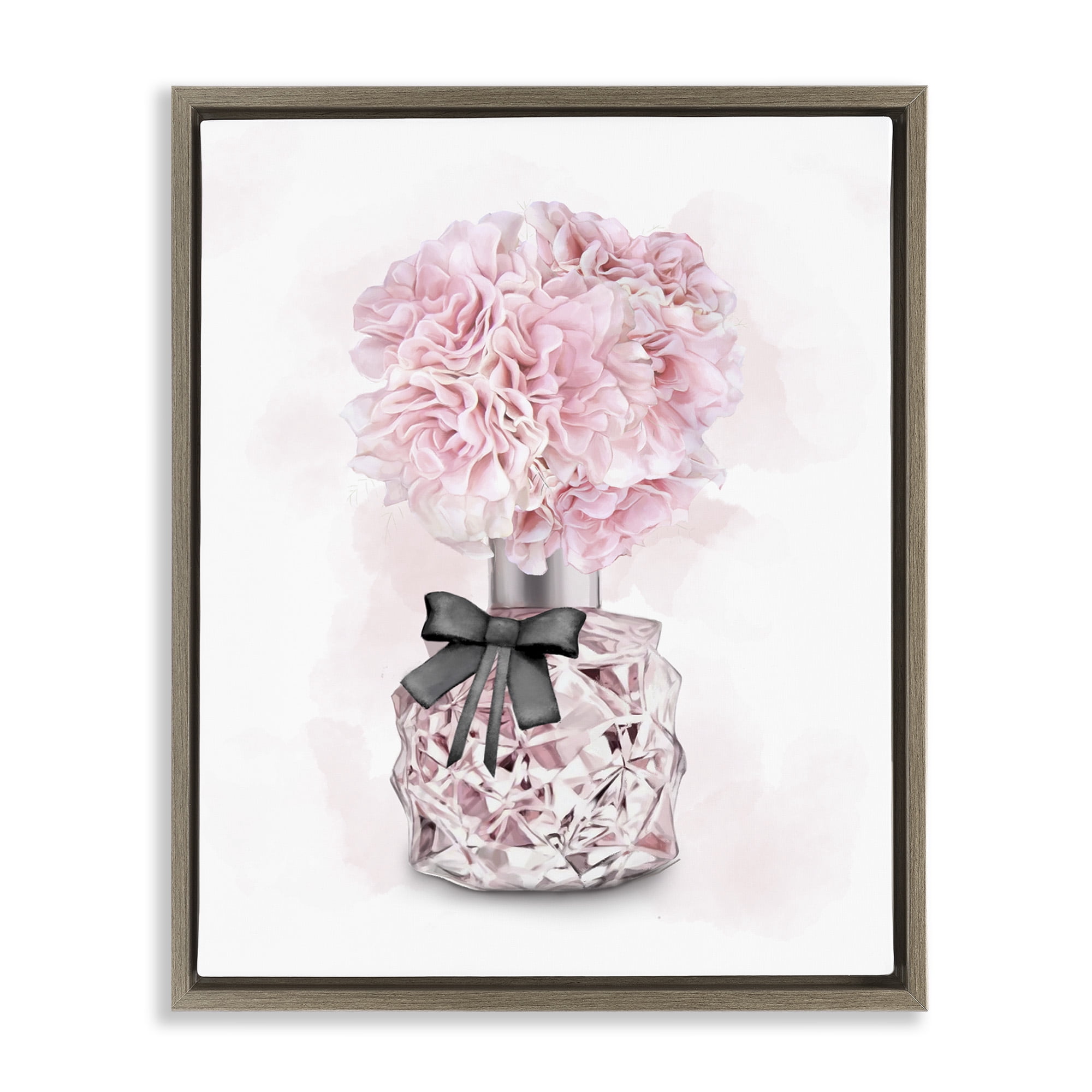 Stupell Industries Pink Flower Perfume Bouquet Beauty & Fashion Painting Brown Floater Framed Canvas Art Print Wall Art, 25 x 31