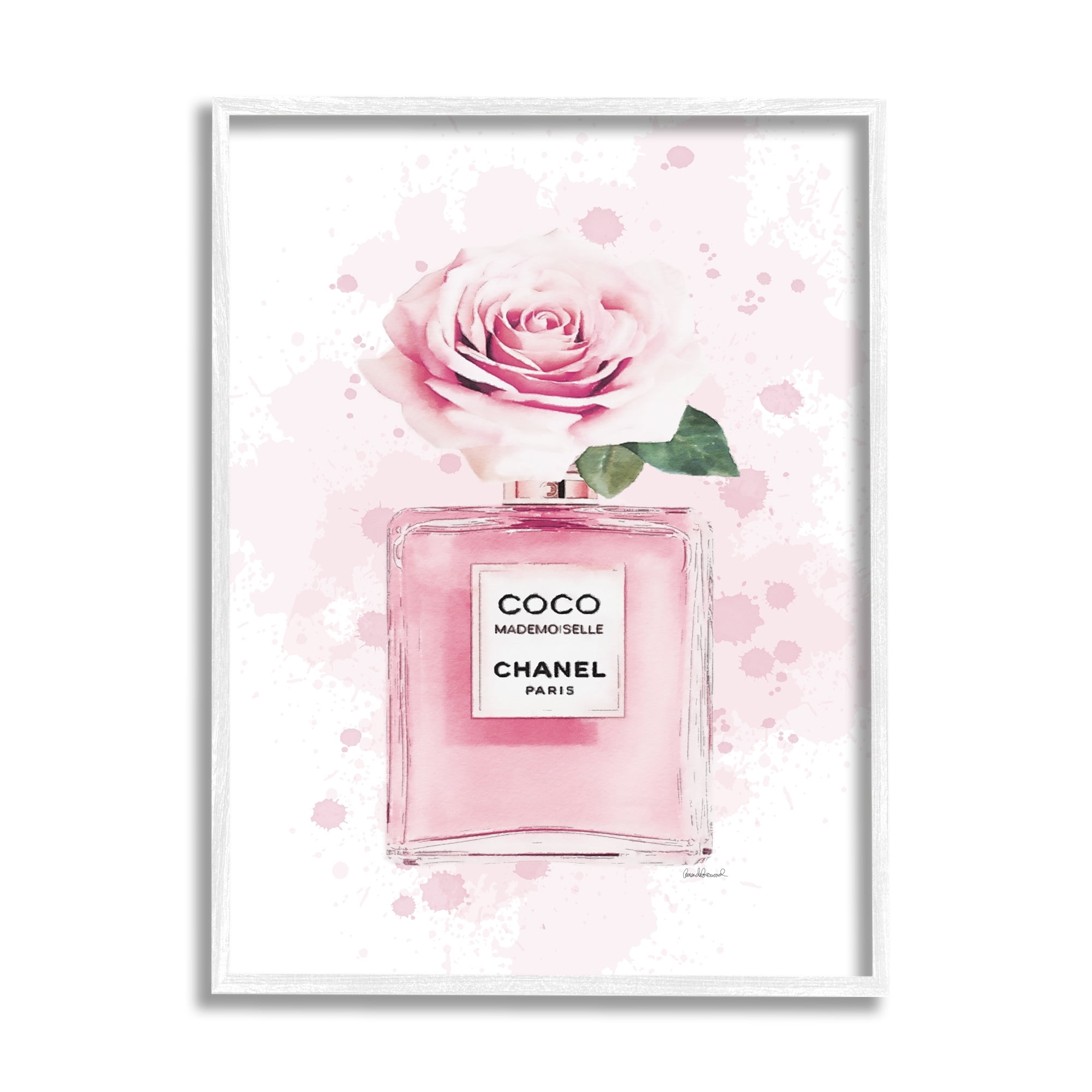 Stupell Industries Pink Flower Perfume Fashion Glam Design Graphic Art White Framed Art Print Wall Art, 11x14, by Amanda Greenwood