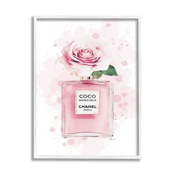 Stupell Industries Pink Flower Perfume Fashion Glam Design Graphic Art White Framed Art Print Wall Art, 11x14, by Amanda Greenwood