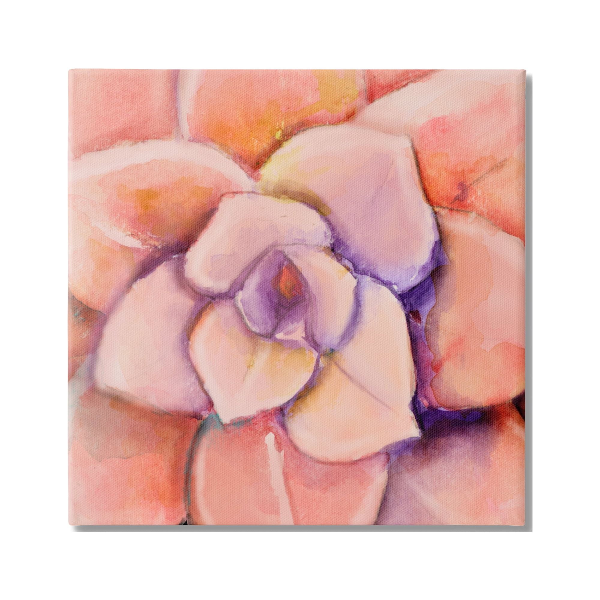 Stupell Industries Pink Flower Petals Painting Botanical & Floral Painting Gallery Wrapped Canvas Print Wall Art, 17 x 17