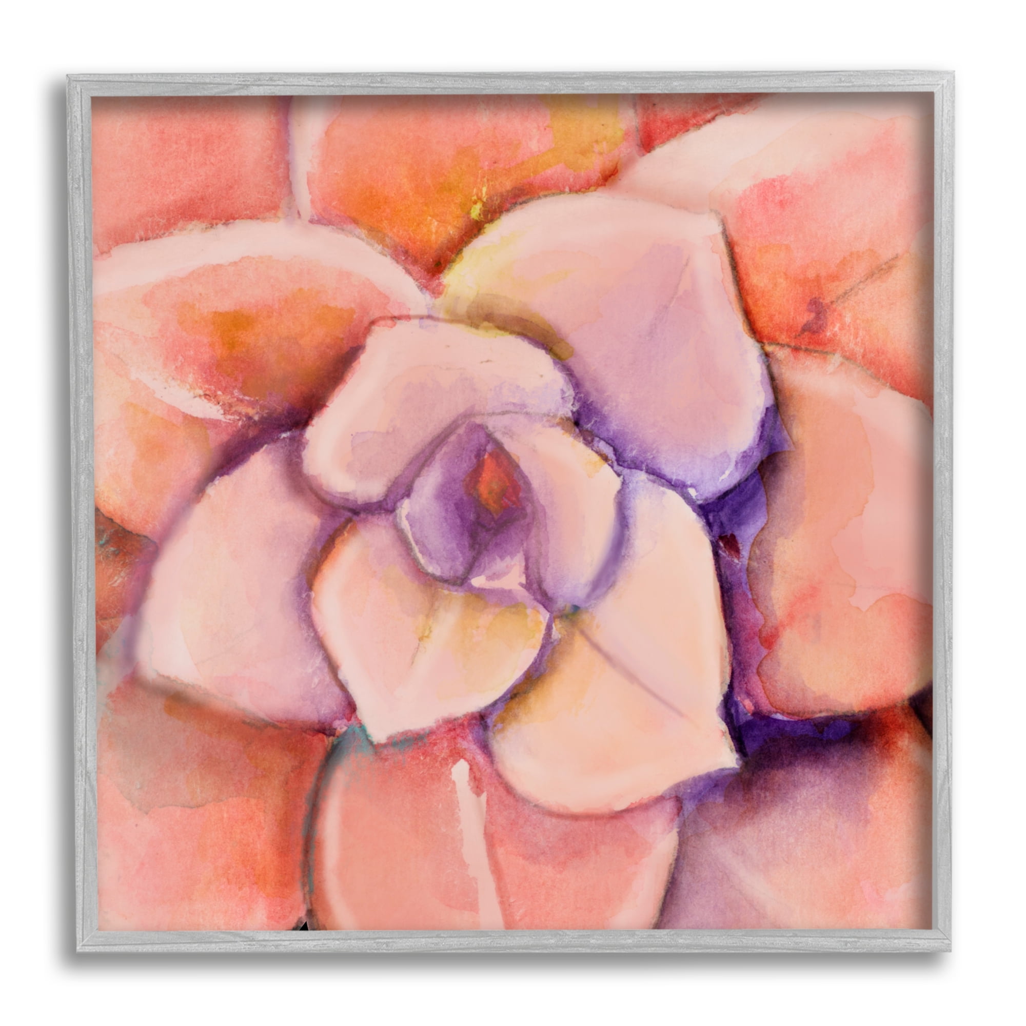 Stupell Industries Pink Flower Petals Painting Botanical & Floral Painting Gray Framed Art Print Wall Art, 12 x 12