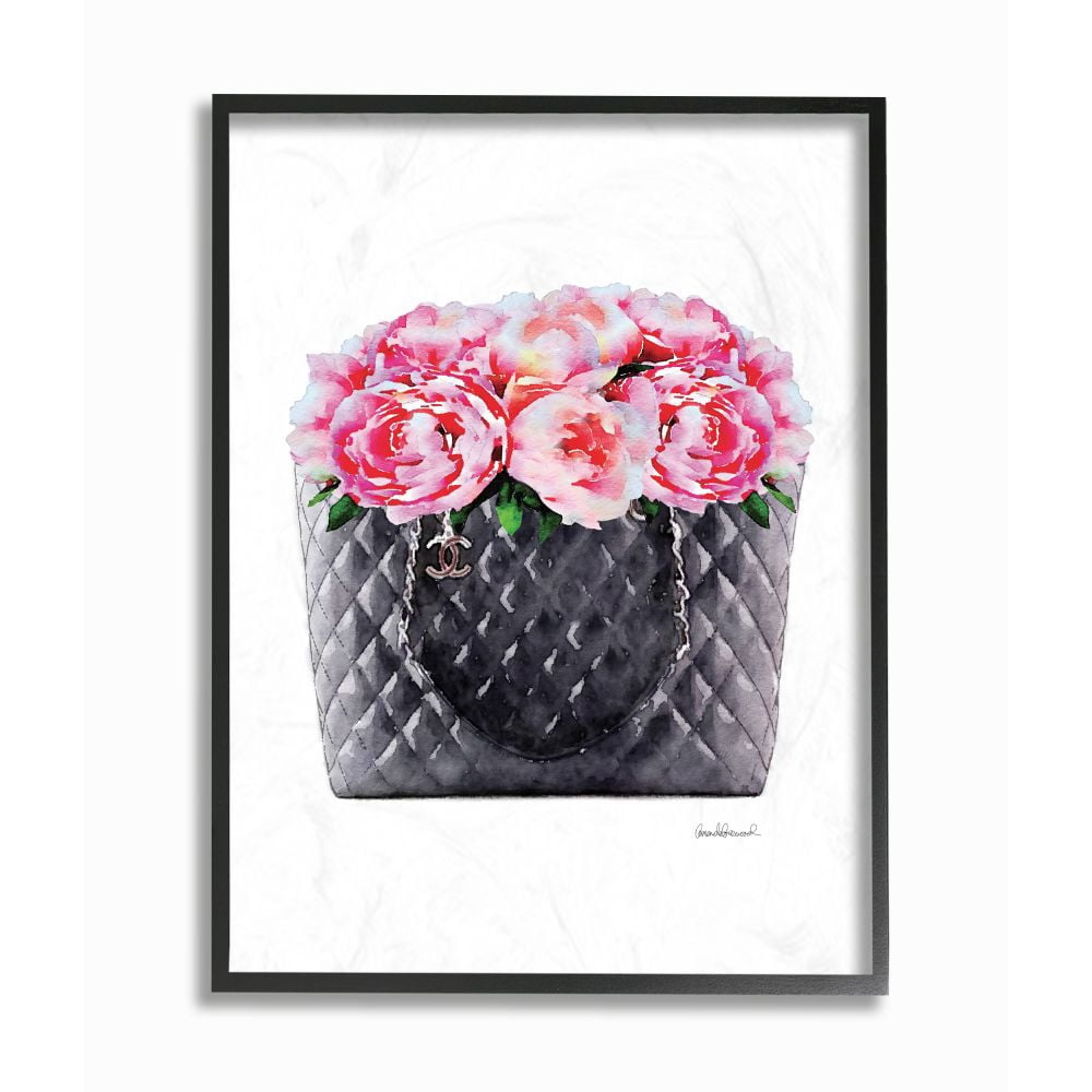 Stupell Industries Pink Flower Purse Glam Fashion Watercolor Design Framed Wall Art by Amanda Greenwood