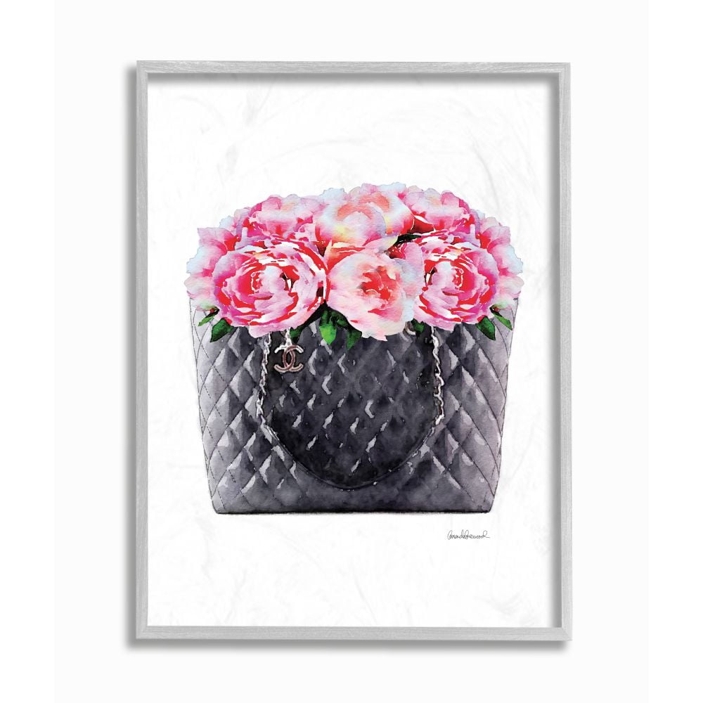 Stupell Industries Pink Flower Purse Glam Fashion Watercolor Design Framed Wall Art by Amanda Greenwood