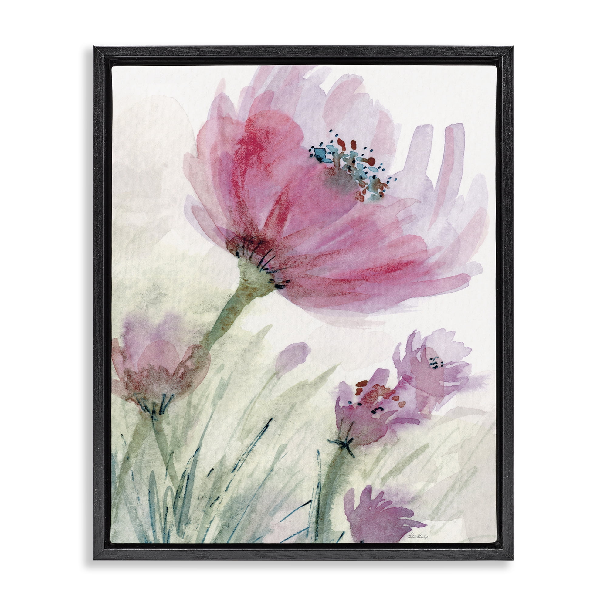 Stupell Industries Pink Flower & Speckled Stamen Black Framed Floater Canvas Wall Art, design by Patti Bishop