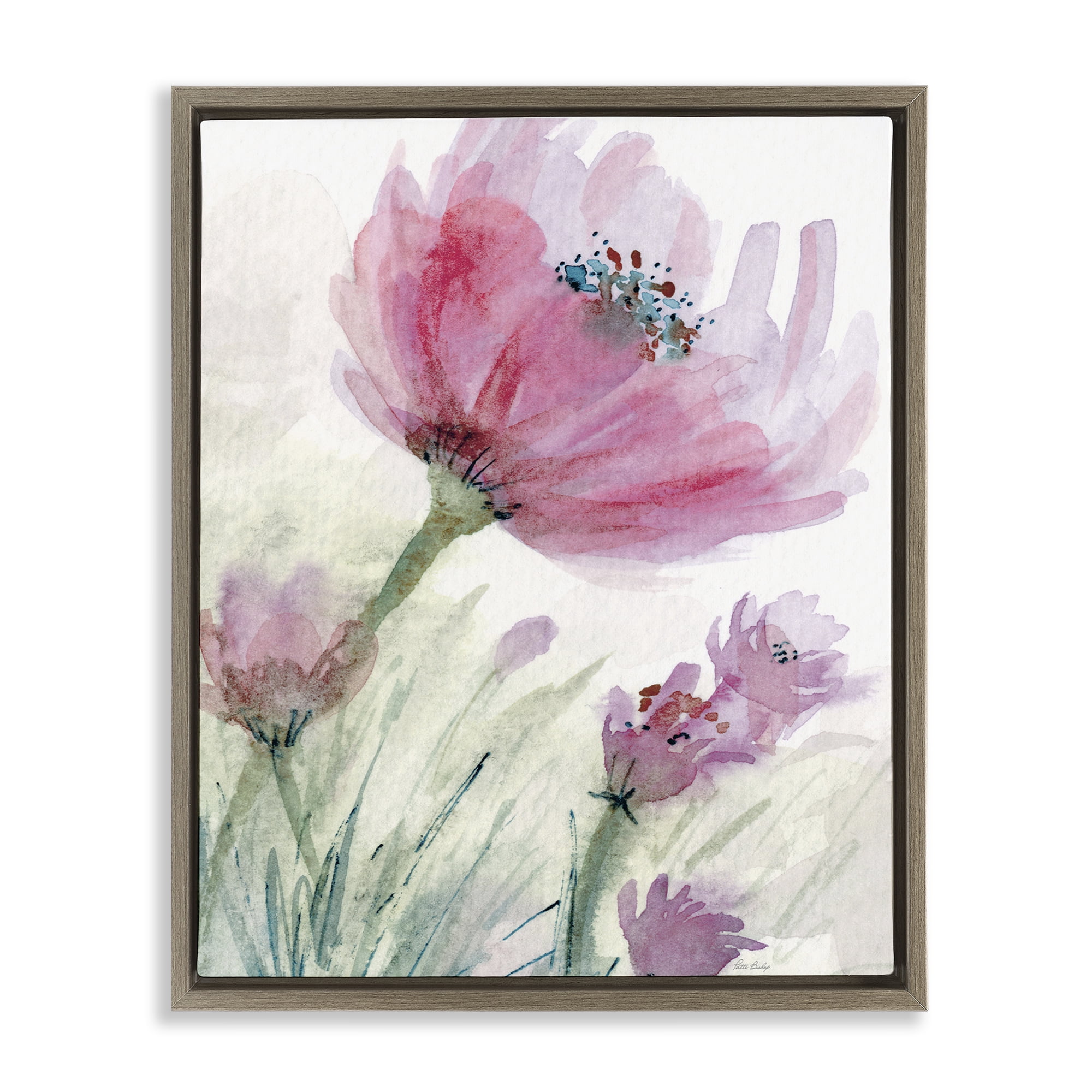 Stupell Industries Pink Flower & Speckled Stamen Brown Framed Floater Canvas Wall Art, design by Patti Bishop