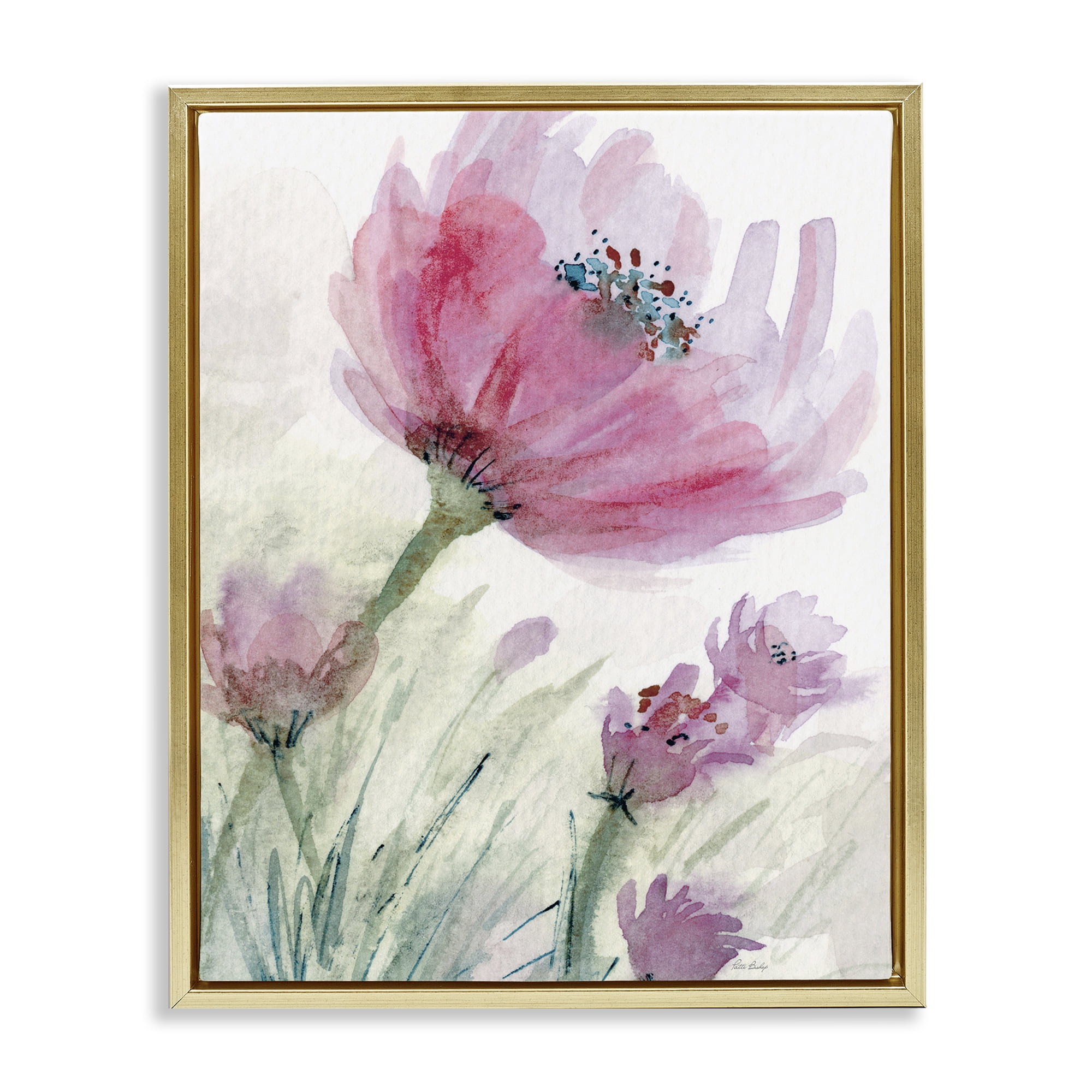 Stupell Industries Pink Flower & Speckled Stamen Gold Framed Floater Canvas Wall Art, design by Patti Bishop