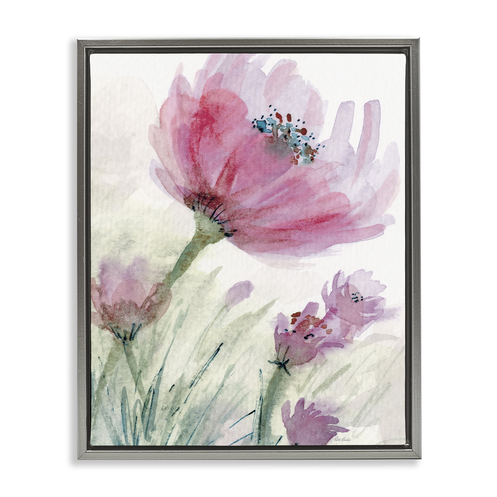 Stupell Industries Pink Flower & Speckled Stamen Gray Framed Floater Canvas Wall Art, design by Patti Bishop